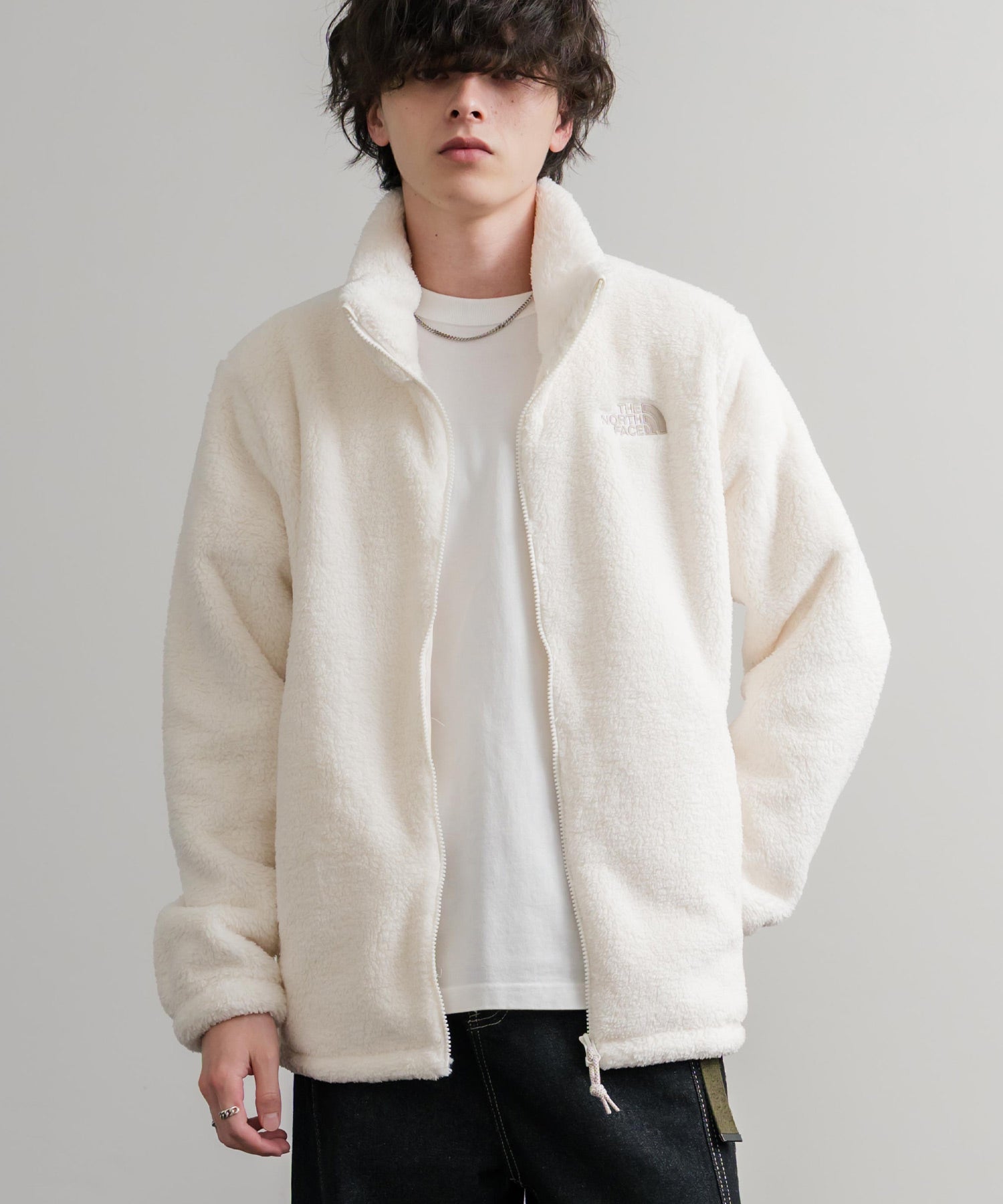 日本未展開モデル THE NORTH FACE ザ・ノースフェイス WHITE LABEL ホワイトレーベル COMFY ALPHA FLEECE ZIP UP ワンポイントロゴ刺繍ボアジャケット 15367