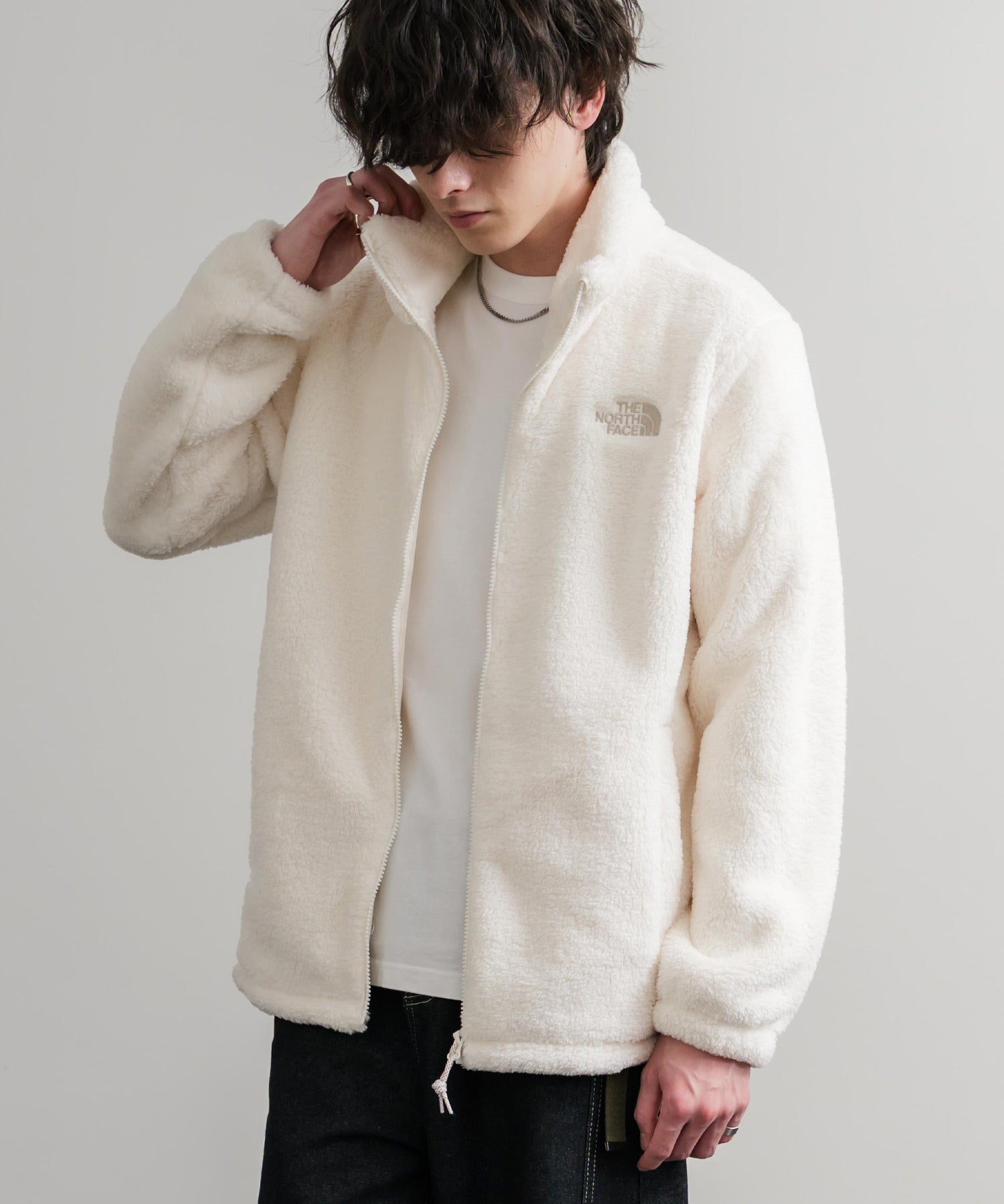 日本未展開モデル THE NORTH FACE ザ・ノースフェイス WHITE LABEL ホワイトレーベル COMFY ALPHA FLEECE ZIP UP ワンポイントロゴ刺繍ボアジャケット 15367