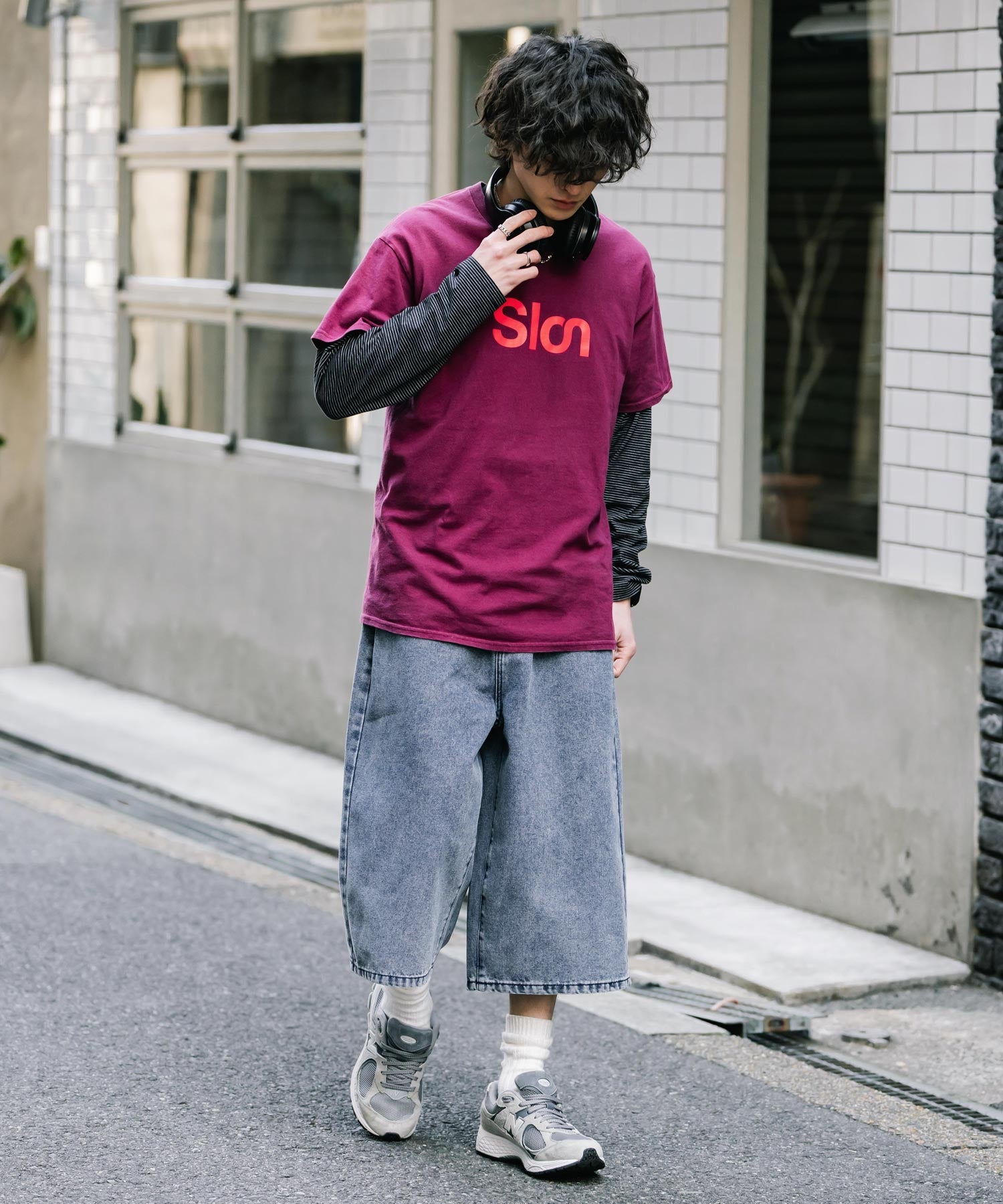 新色追加 ケミカルウォッシュ オーバーダイ ワイドデニムハーフショートパンツ 15374
