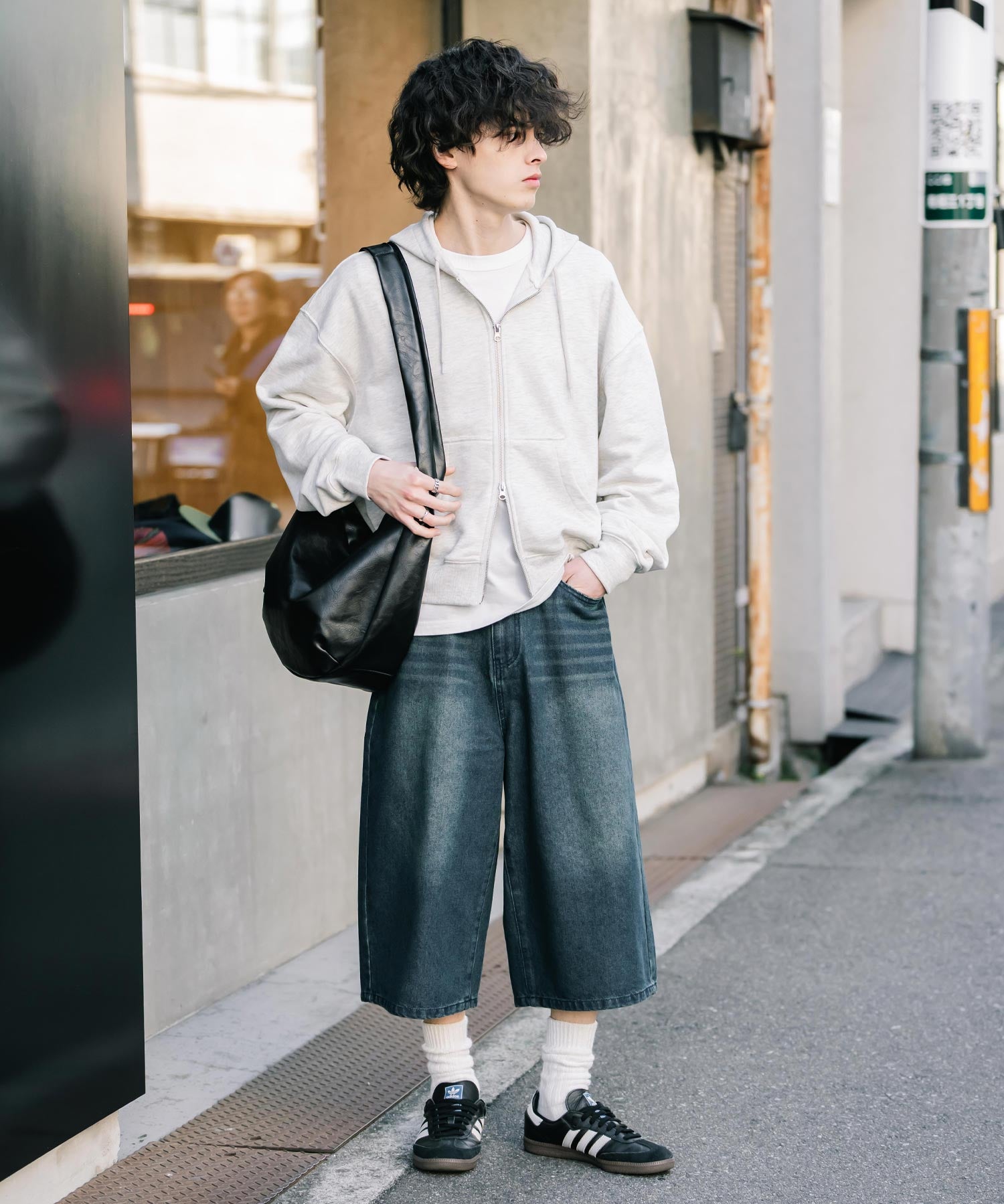 新色追加 ケミカルウォッシュ オーバーダイ ワイドデニムハーフショートパンツ 15374