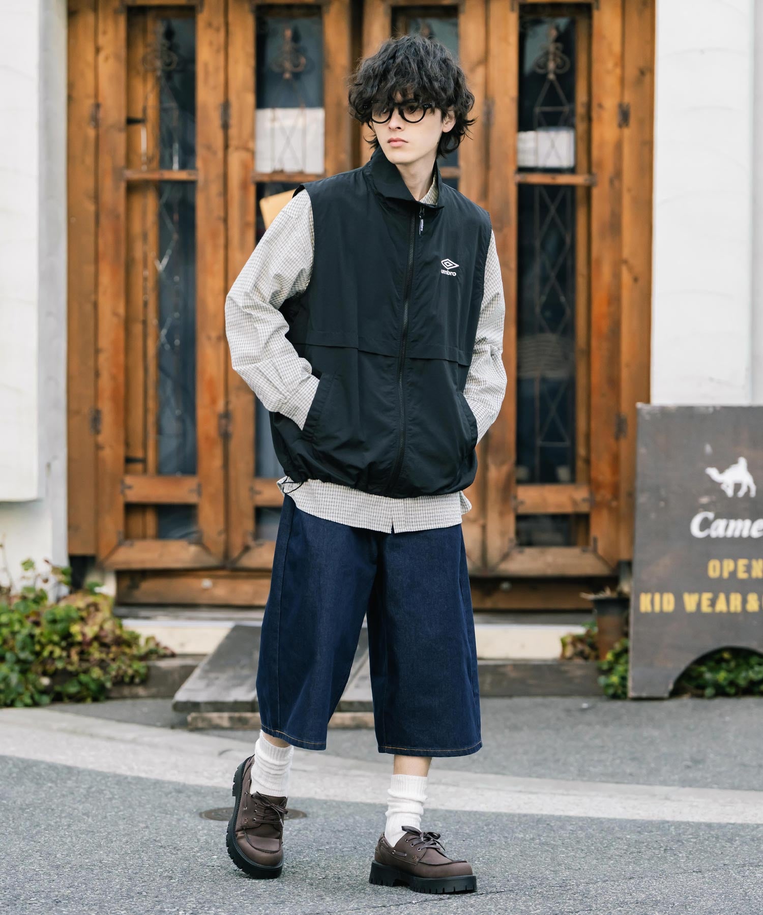 新色追加 ケミカルウォッシュ オーバーダイ ワイドデニムハーフショートパンツ 15374