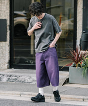 新色追加 ケミカルウォッシュ オーバーダイ ワイドデニムハーフショートパンツ 15374