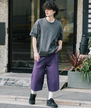 新色追加 ケミカルウォッシュ オーバーダイ ワイドデニムハーフショートパンツ 15374