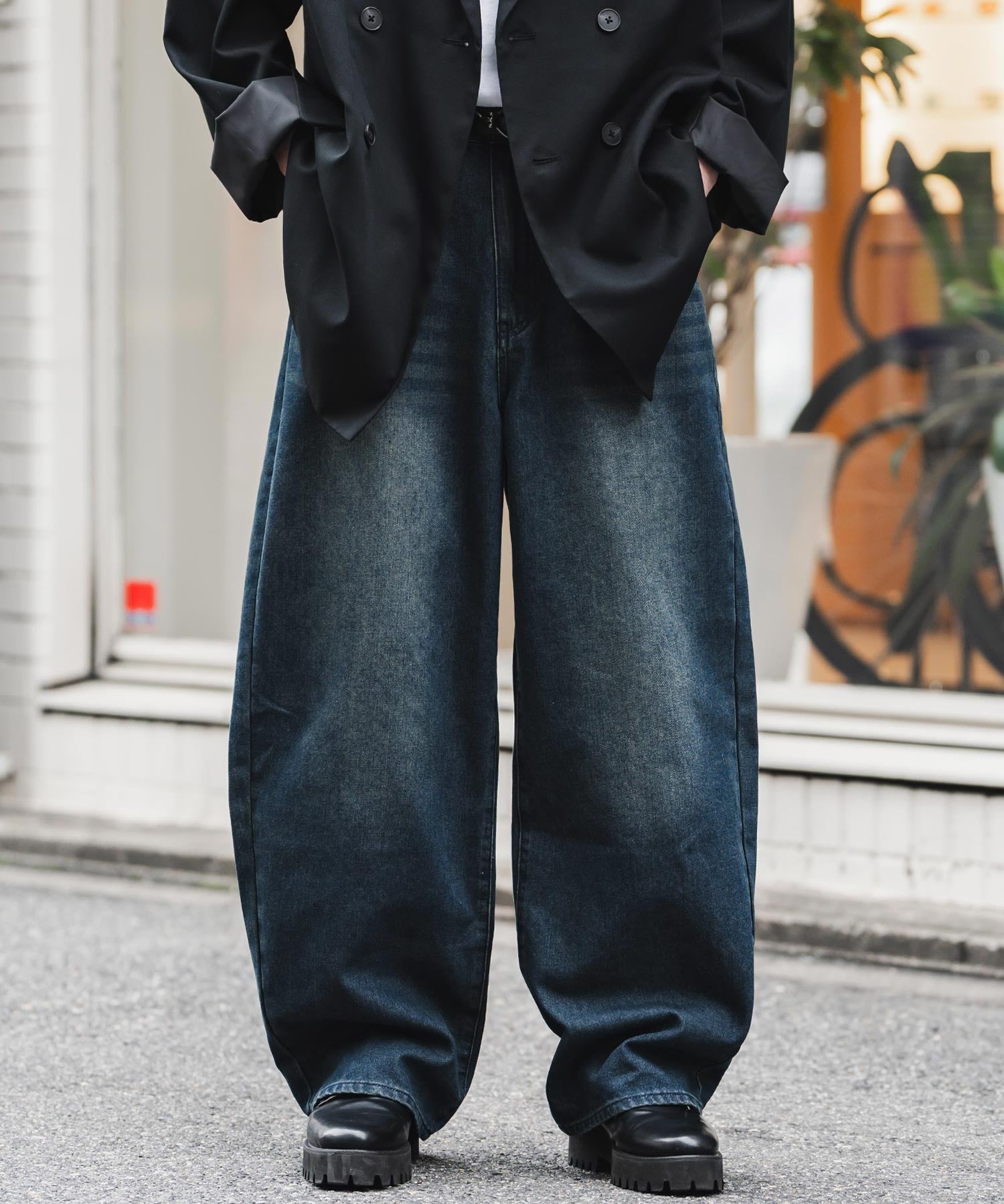 ヴィンテージライク ルーズシルエットバギーカーブデニムパンツ 15377