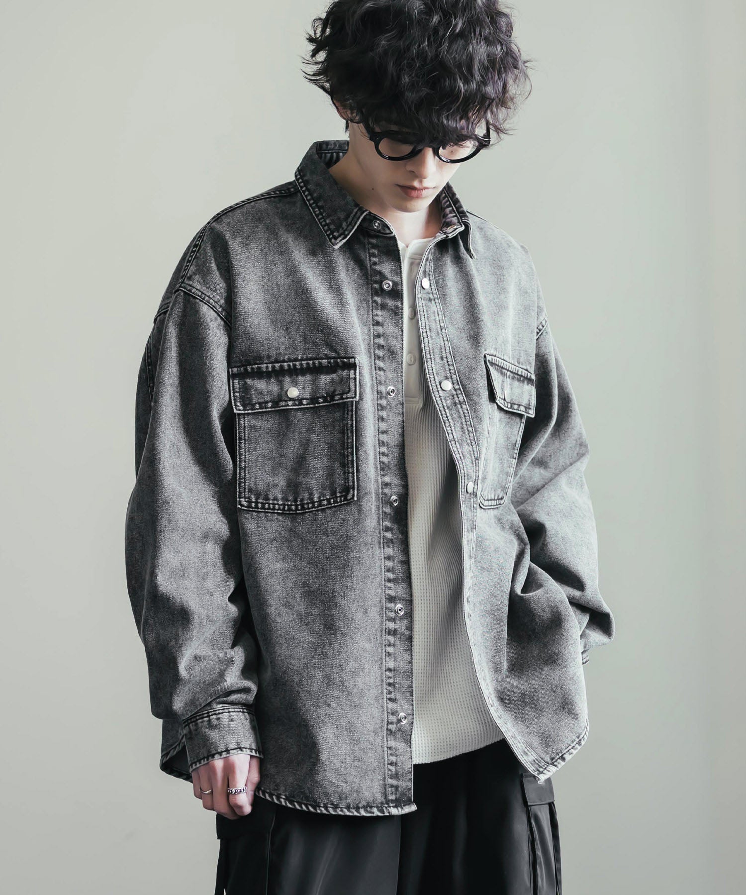 ヴィンテージライク オーバーサイズデニムワークシャツジャケット 15379