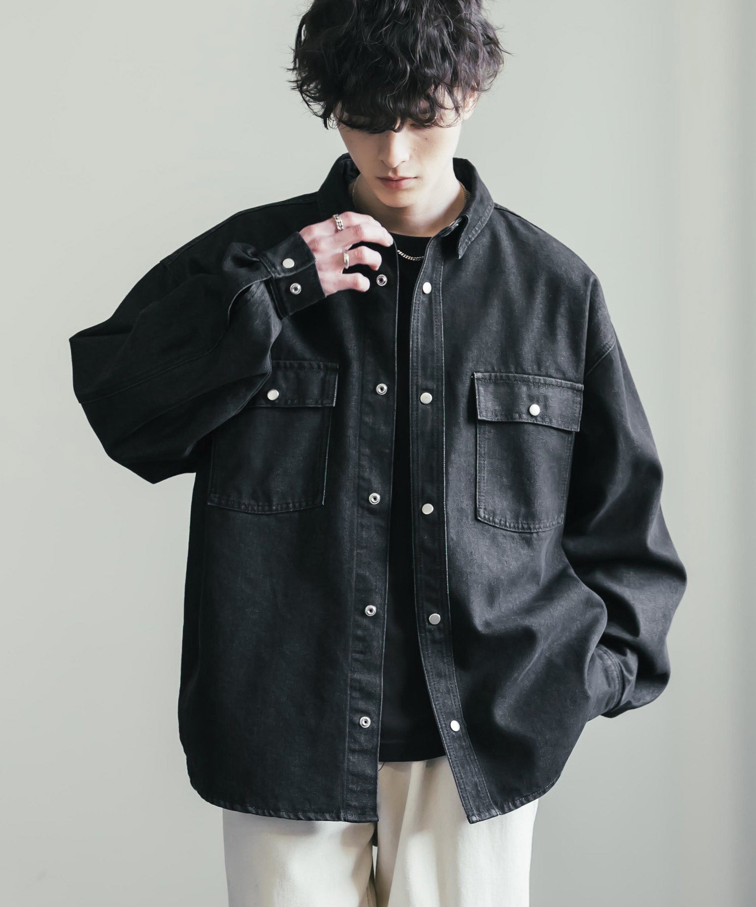 ヴィンテージライク オーバーサイズデニムワークシャツジャケット 15379