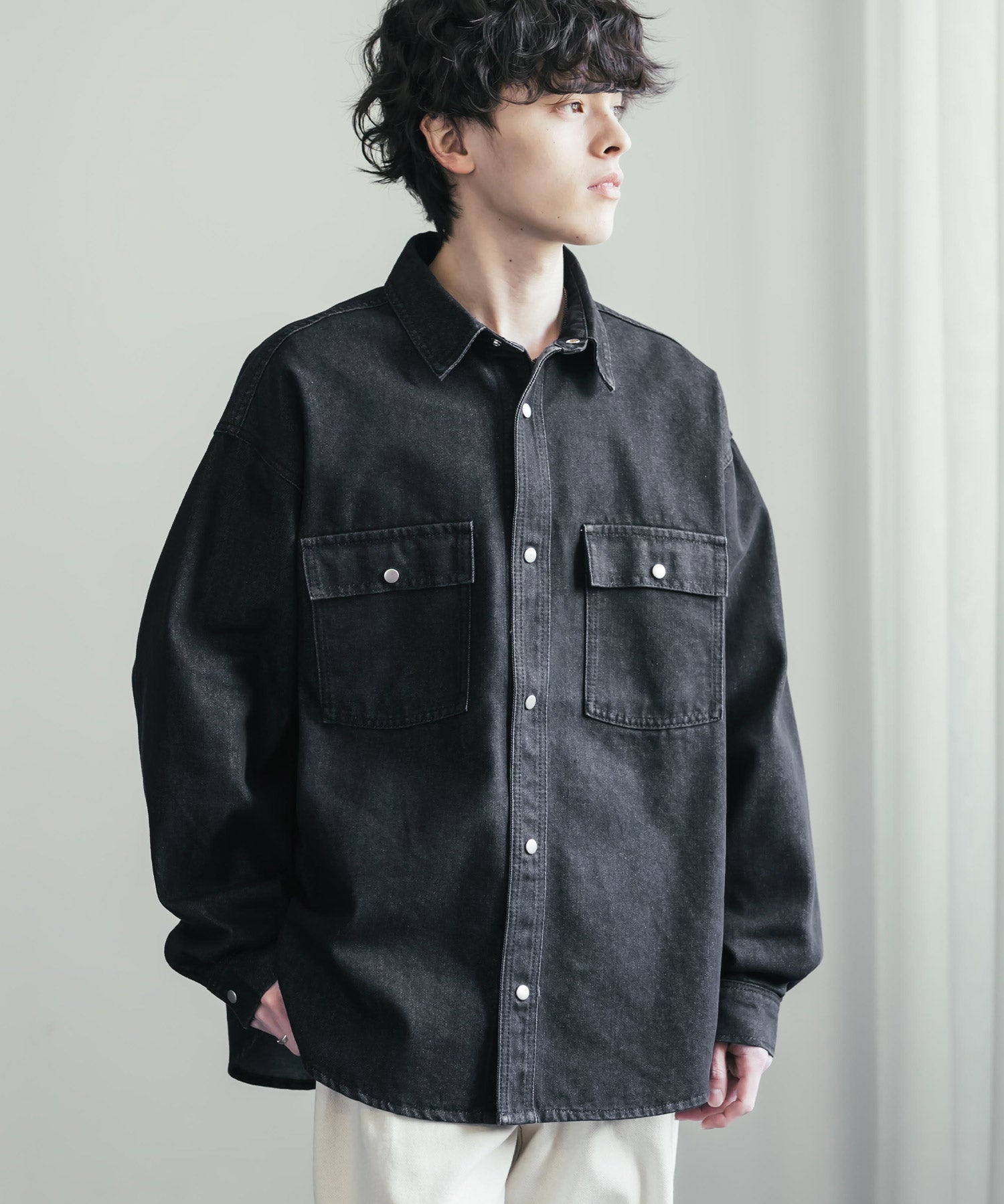 ヴィンテージライク オーバーサイズデニムワークシャツジャケット 15379