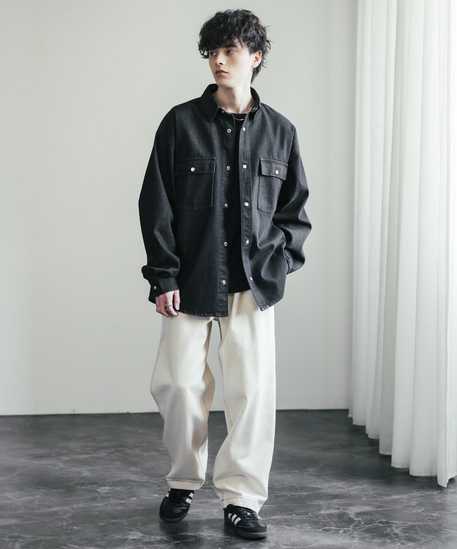 ヴィンテージライク オーバーサイズデニムワークシャツジャケット 15379