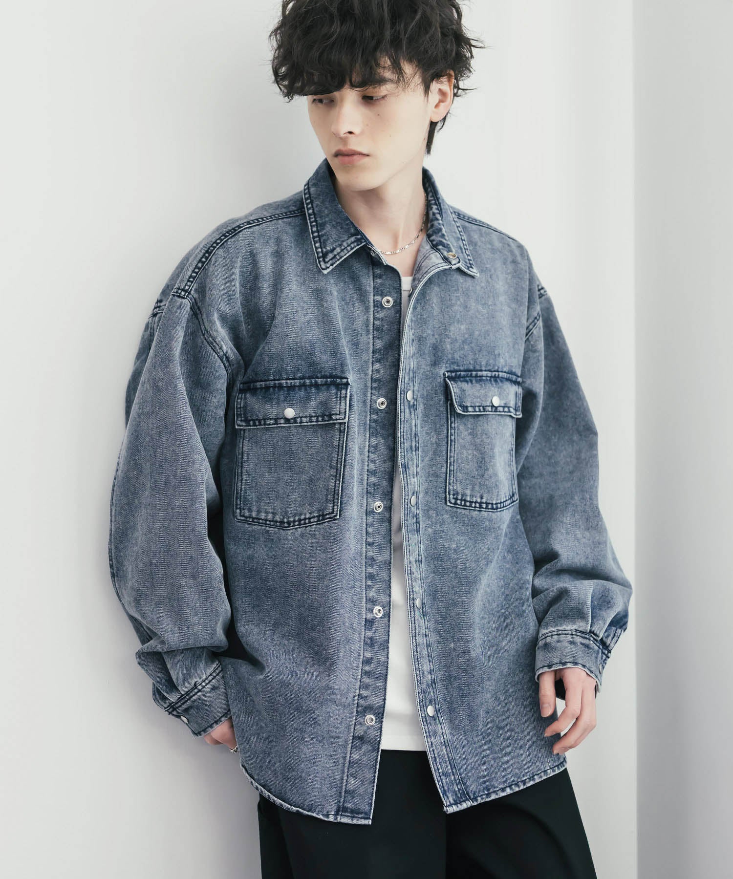 ヴィンテージライク オーバーサイズデニムワークシャツジャケット 15379