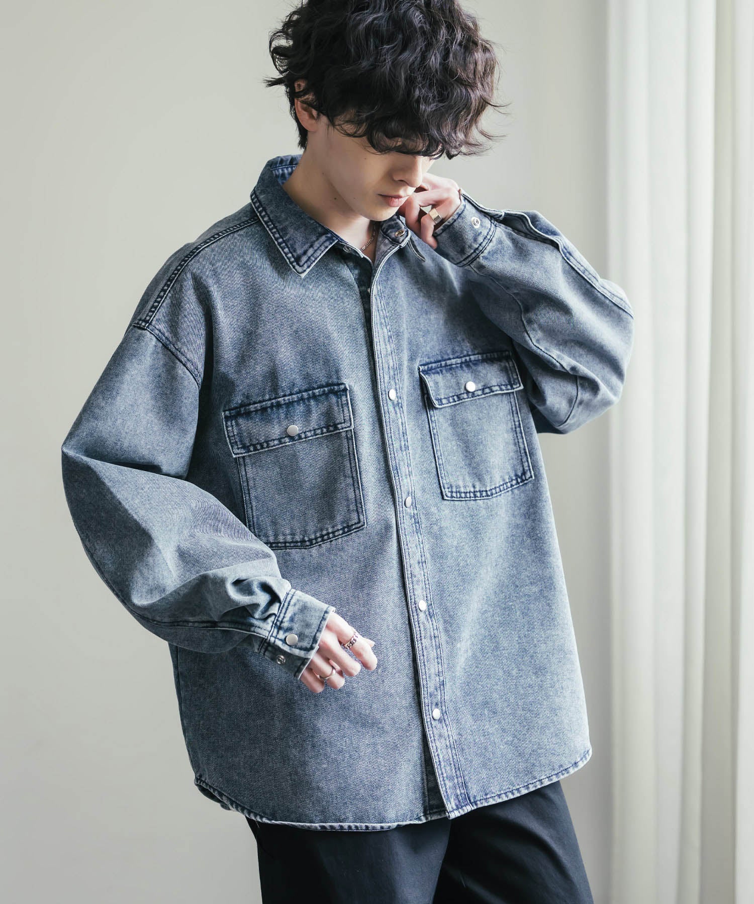 ヴィンテージライク オーバーサイズデニムワークシャツジャケット 15379