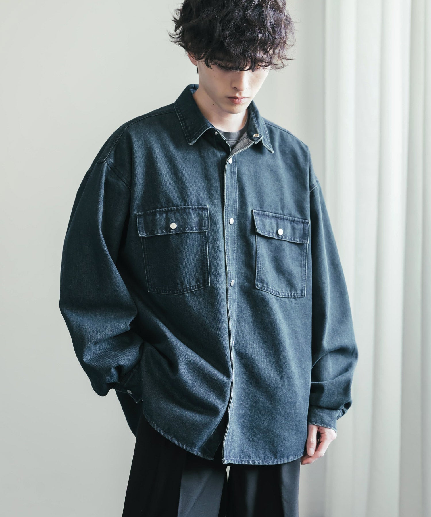 ヴィンテージライク オーバーサイズデニムワークシャツジャケット 15379