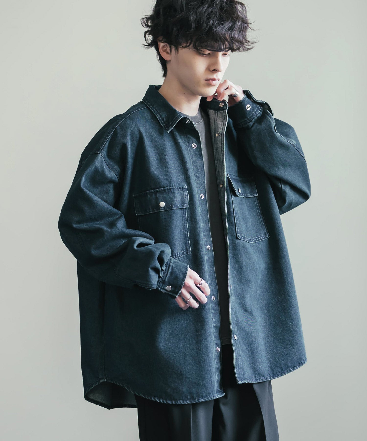 ヴィンテージライク オーバーサイズデニムワークシャツジャケット 15379