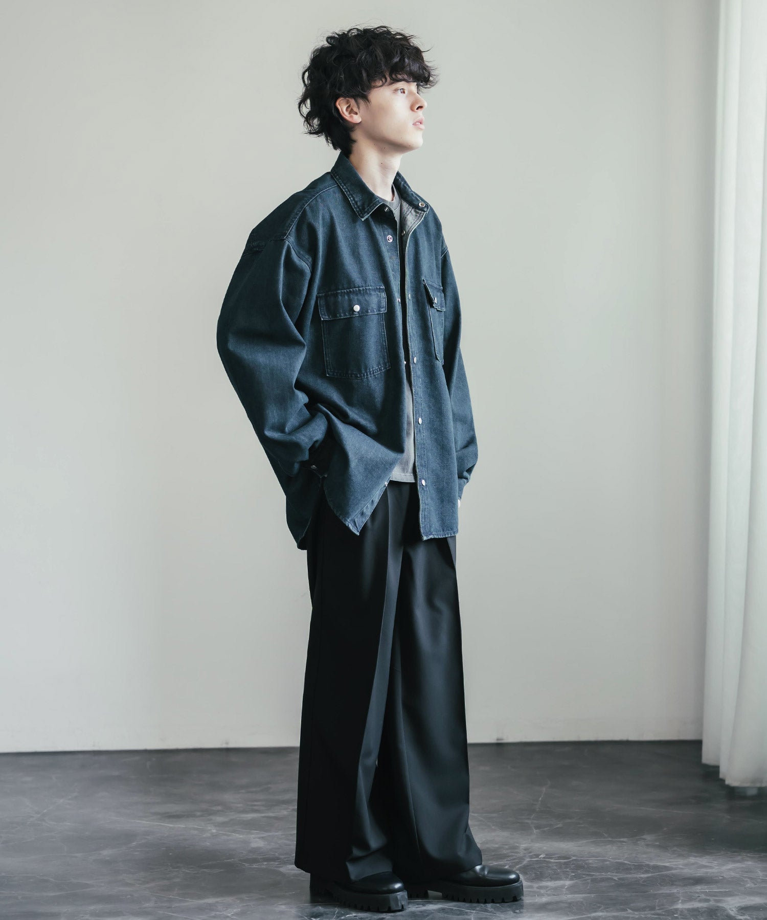 ヴィンテージライク オーバーサイズデニムワークシャツジャケット 15379