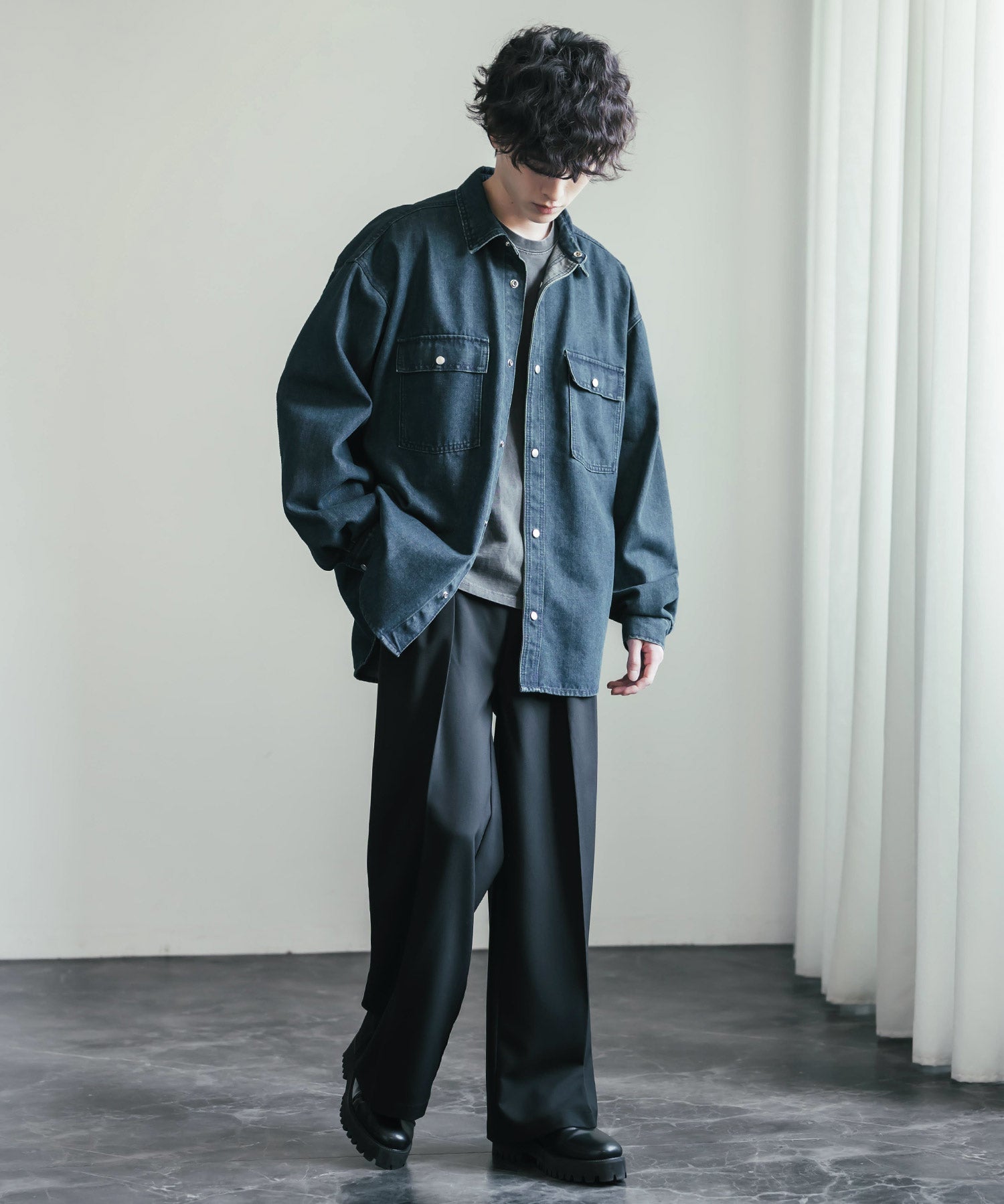ヴィンテージライク オーバーサイズデニムワークシャツジャケット 15379