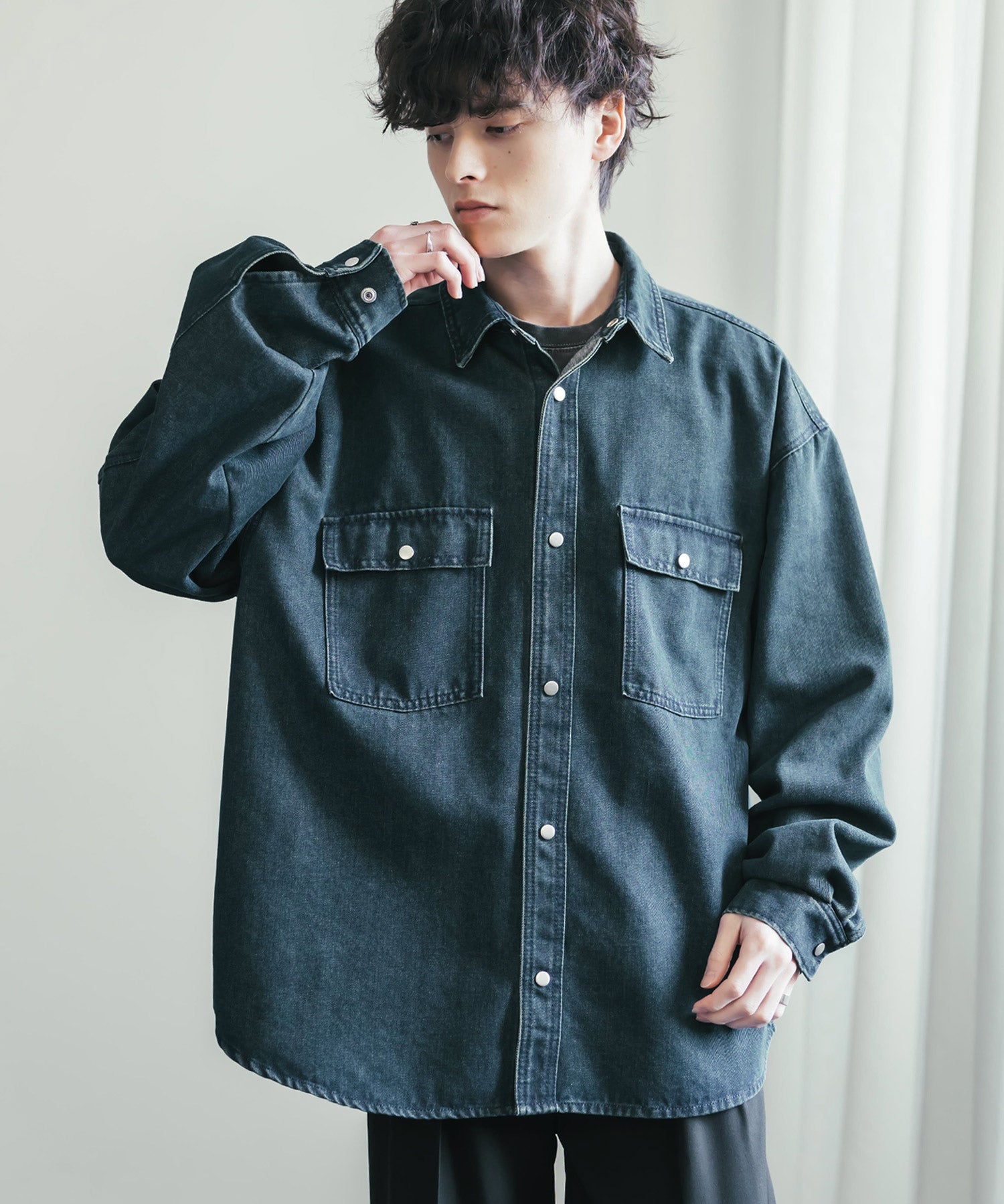 ヴィンテージライク オーバーサイズデニムワークシャツジャケット 15379