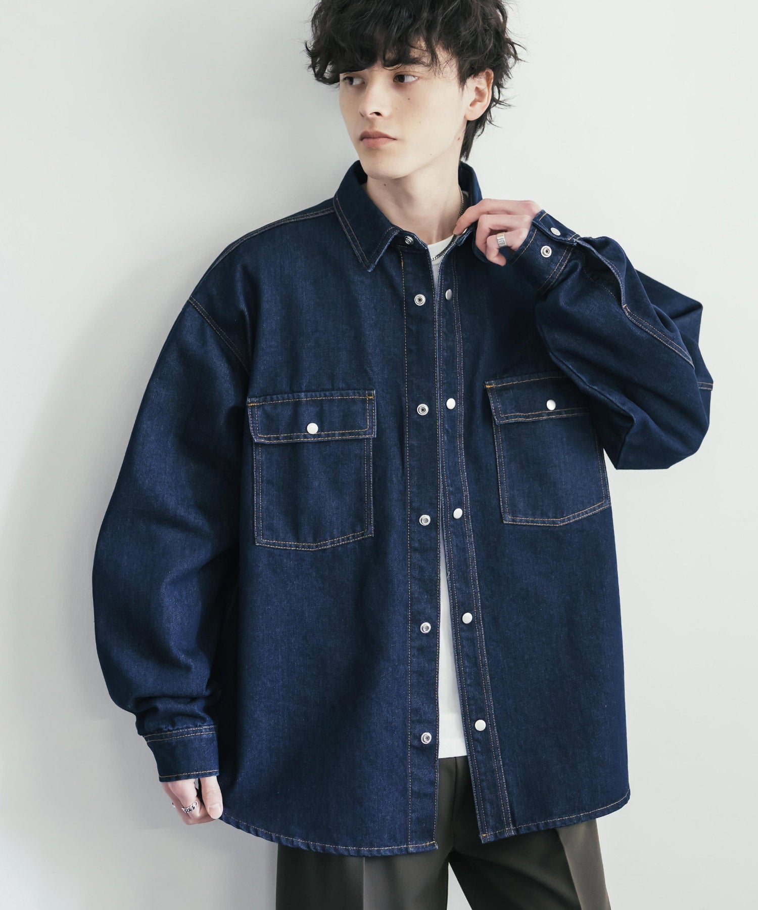ヴィンテージライク オーバーサイズデニムワークシャツジャケット 15379