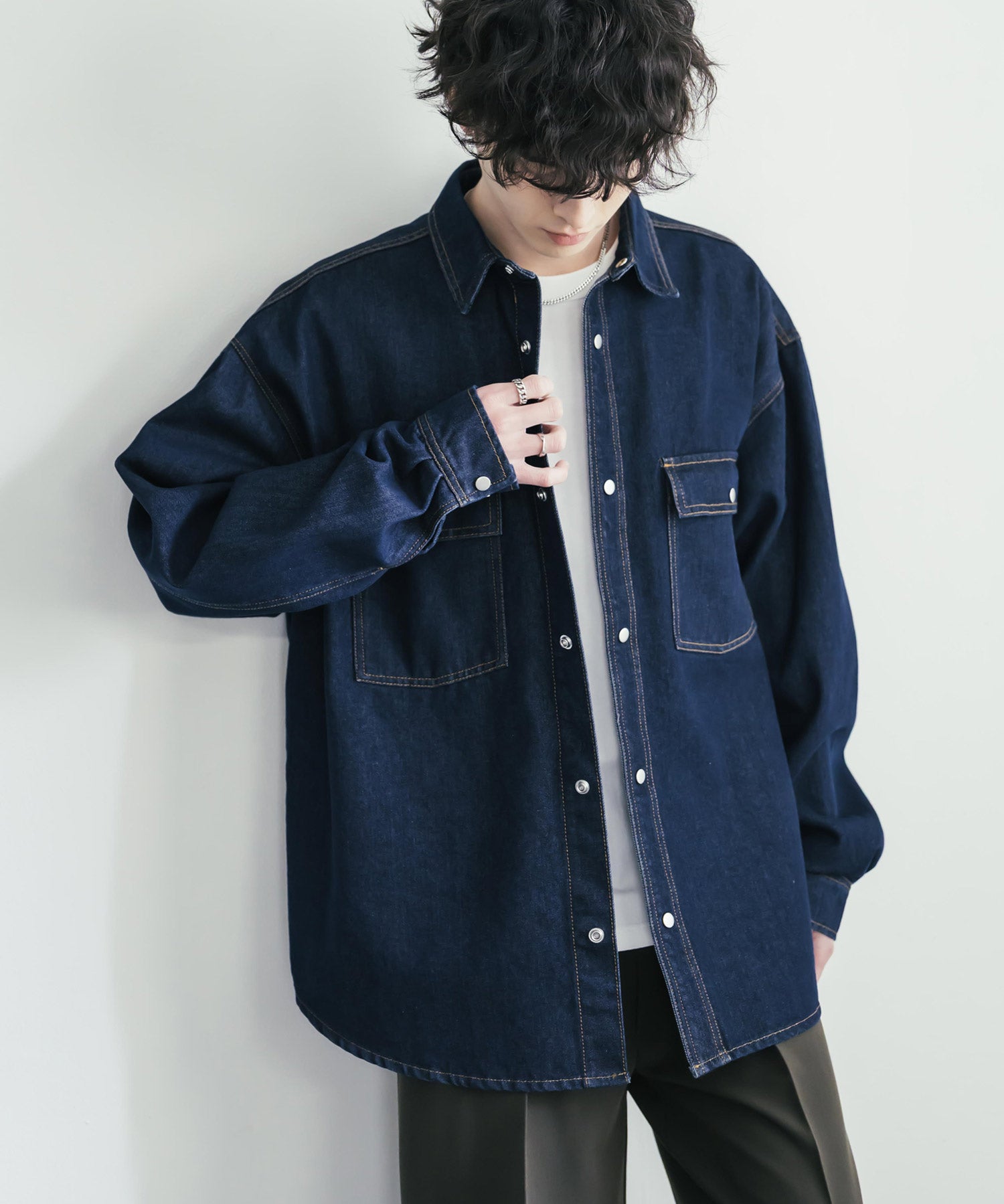 ヴィンテージライク オーバーサイズデニムワークシャツジャケット 15379