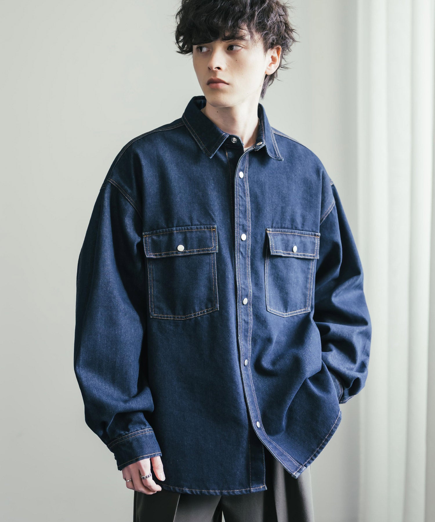 ヴィンテージライク オーバーサイズデニムワークシャツジャケット 15379