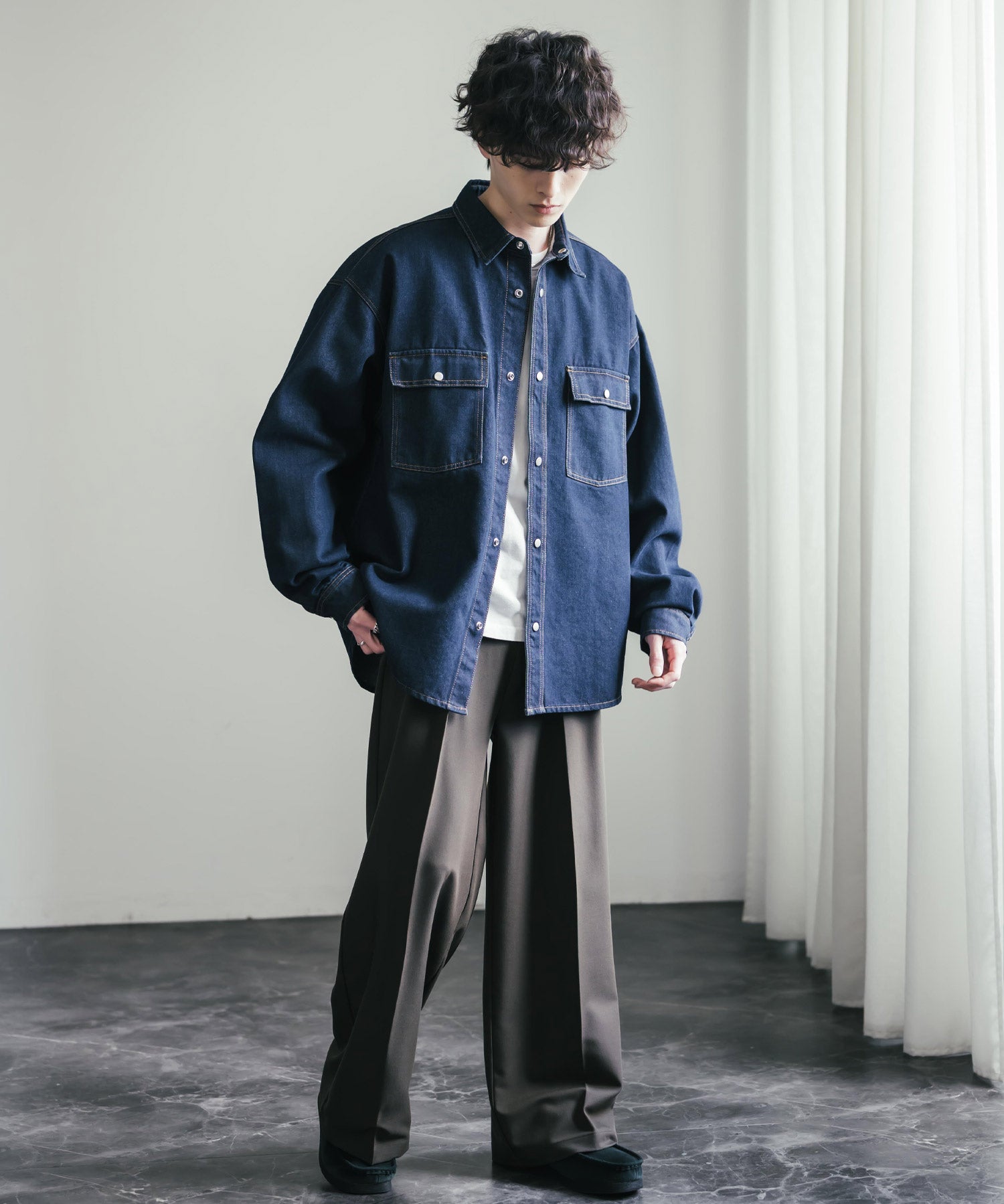 ヴィンテージライク オーバーサイズデニムワークシャツジャケット 15379