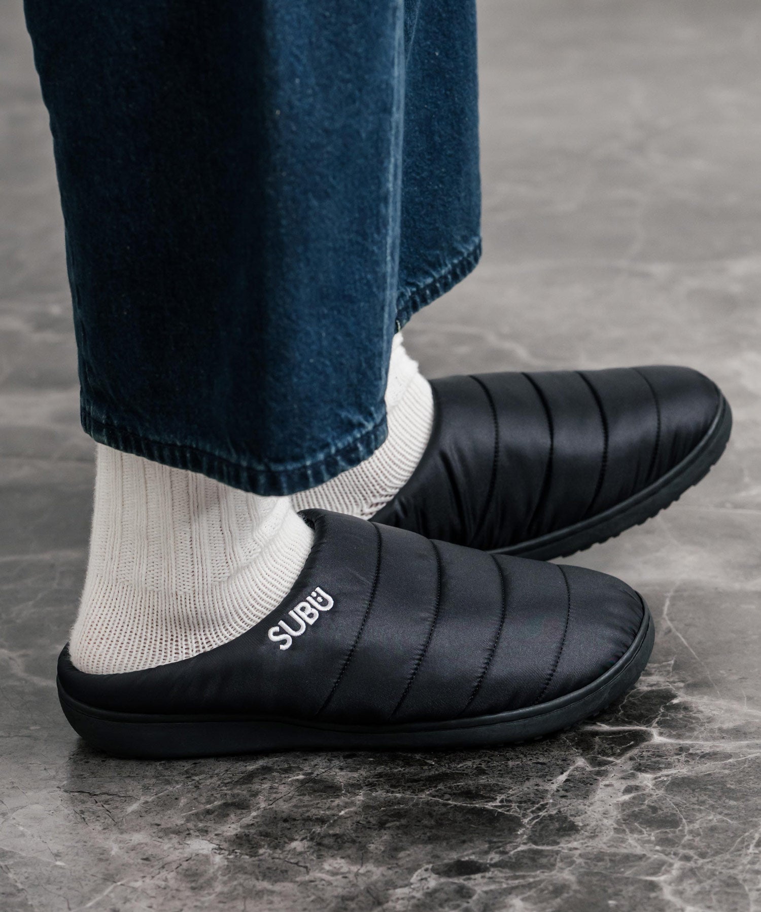 【SUBU/スブ】 サンダル F-line/ワンポイントロゴ刺繍モックシューズスリッポンスリッパ 15384