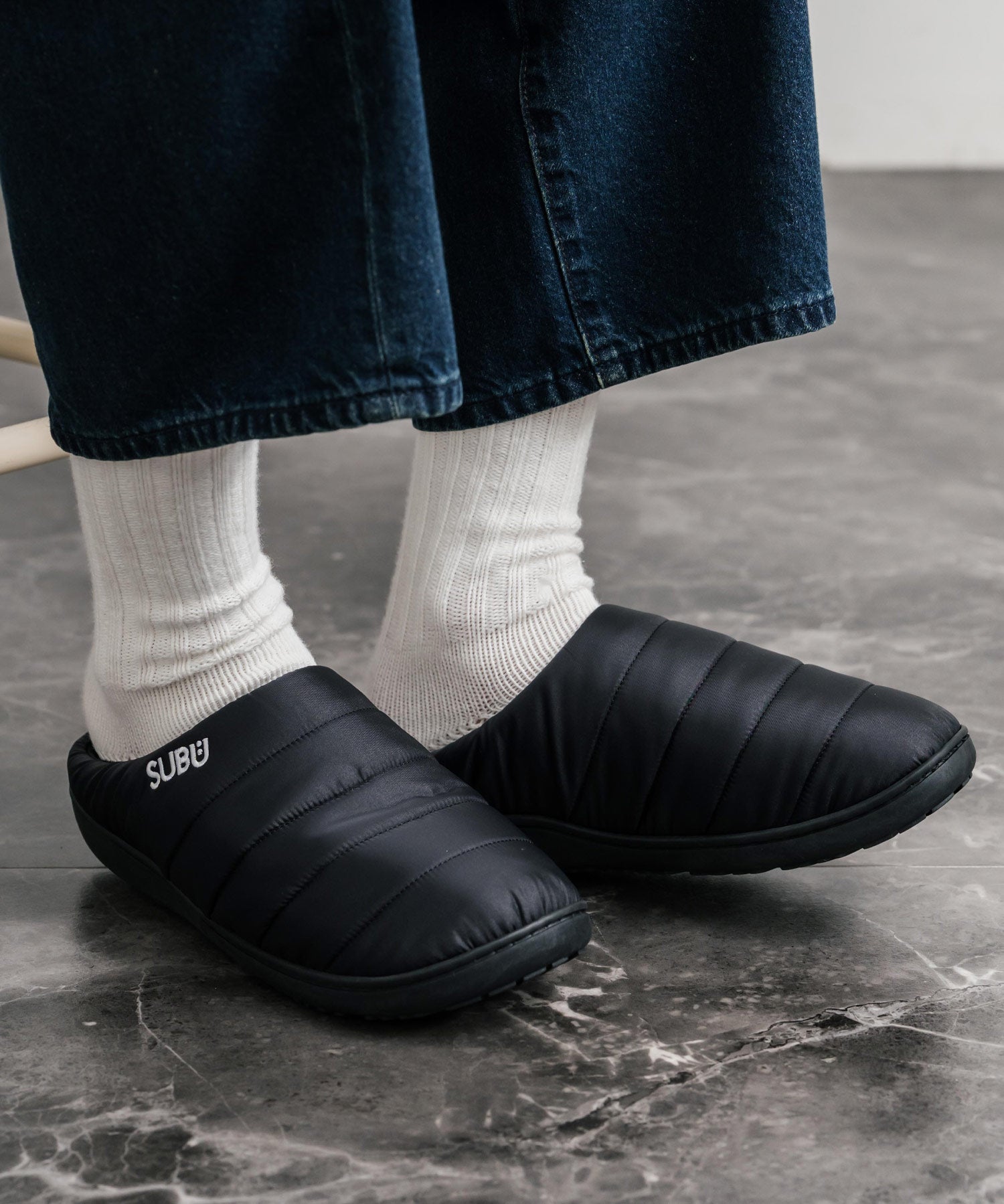 【SUBU/スブ】 サンダル F-line/ワンポイントロゴ刺繍モックシューズスリッポンスリッパ 15384