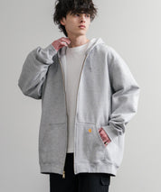 Carhartt カーハート MIDWEIGHT HOODED ZIP-FRONT SWEATSHIRT オーバーサイズ裏起毛長袖フルジップパーカー 15387