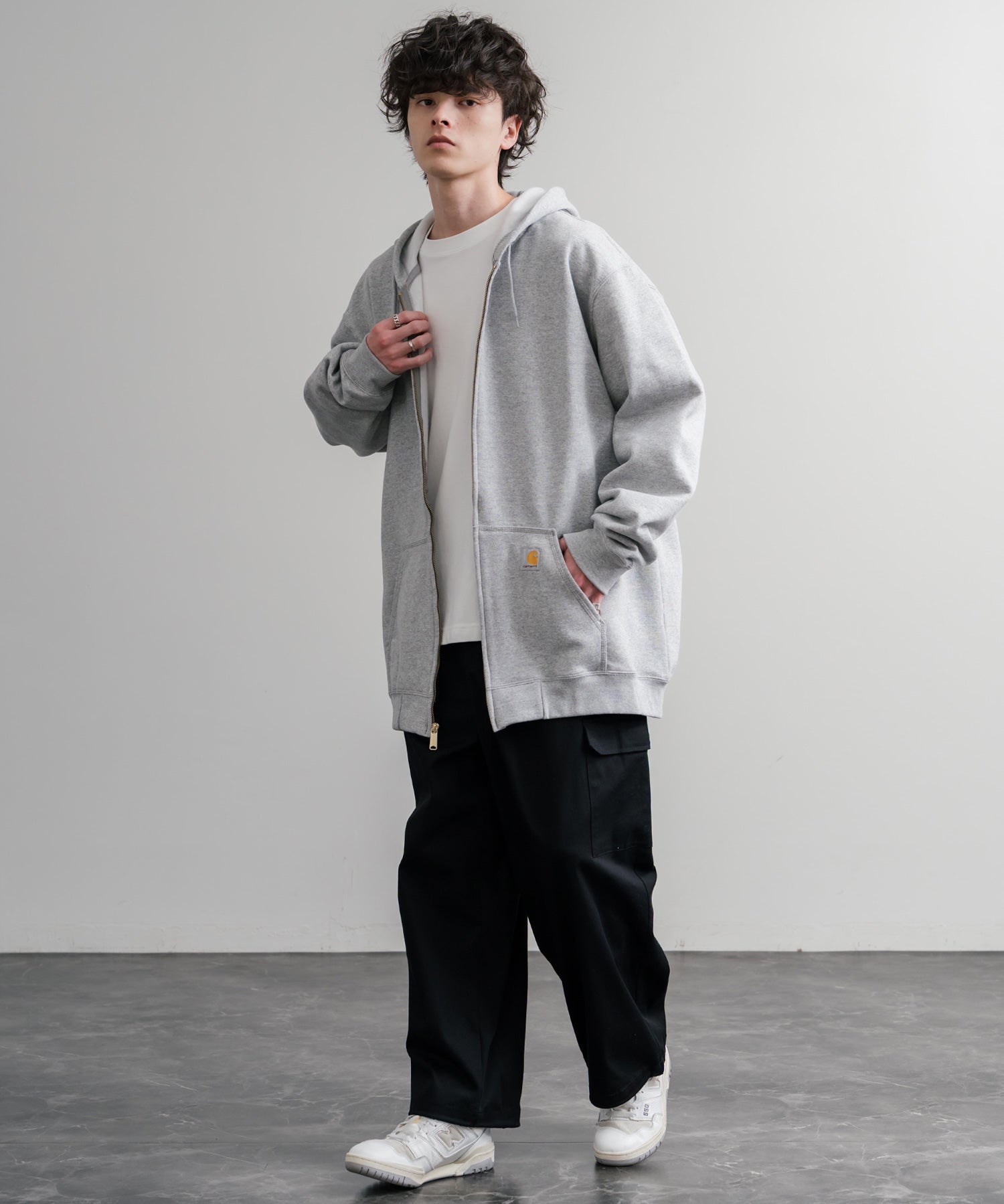 Carhartt カーハート MIDWEIGHT HOODED ZIP-FRONT SWEATSHIRT オーバーサイズ裏起毛長袖フルジップパーカー 15387