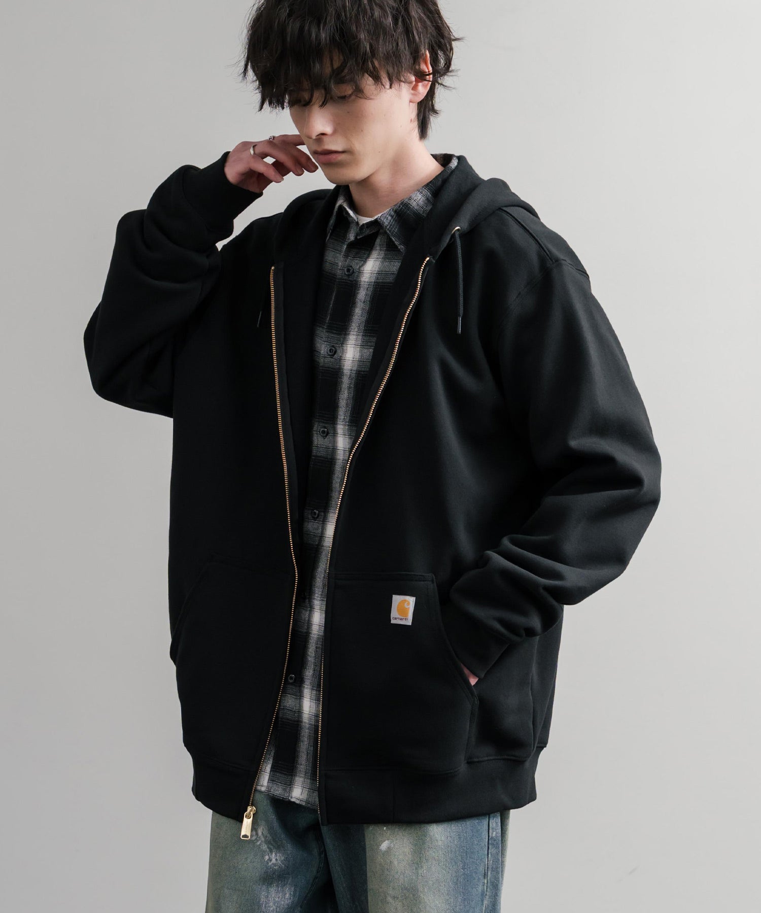 Carhartt カーハート MIDWEIGHT HOODED ZIP-FRONT SWEATSHIRT オーバーサイズ裏起毛長袖フルジップパーカー 15387
