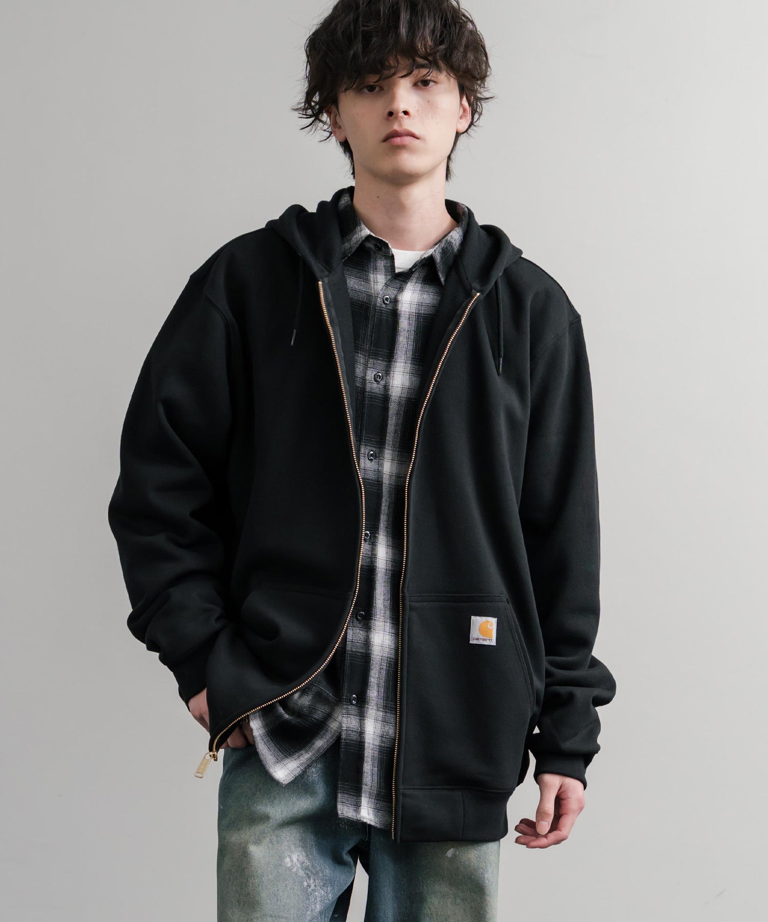 Carhartt カーハート MIDWEIGHT HOODED ZIP-FRONT SWEATSHIRT オーバーサイズ裏起毛長袖フルジップパーカー 15387