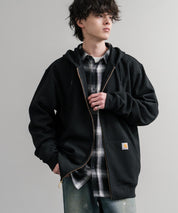 Carhartt カーハート MIDWEIGHT HOODED ZIP-FRONT SWEATSHIRT オーバーサイズ裏起毛長袖フルジップパーカー 15387