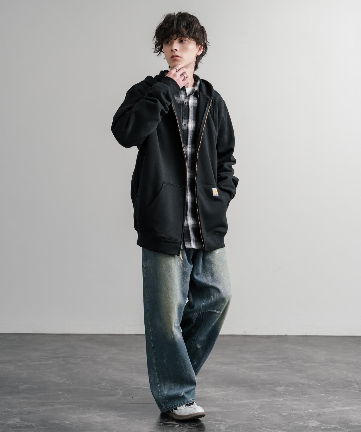 Carhartt カーハート MIDWEIGHT HOODED ZIP-FRONT SWEATSHIRT オーバーサイズ裏起毛長袖フルジップパーカー 15387