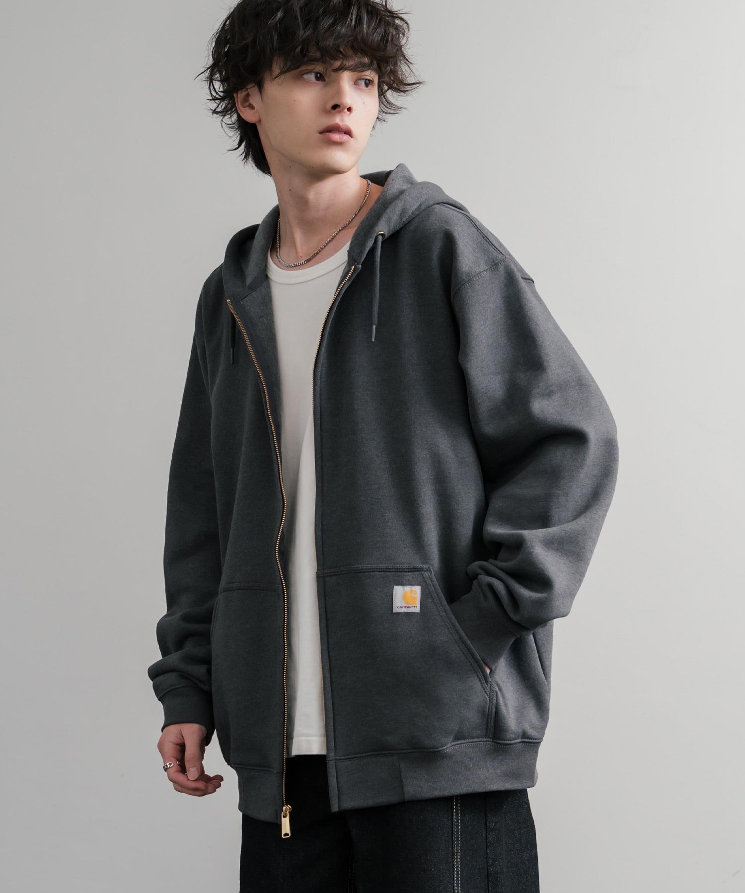 Carhartt カーハート MIDWEIGHT HOODED ZIP-FRONT SWEATSHIRT オーバーサイズ裏起毛長袖フルジップパーカー 15387