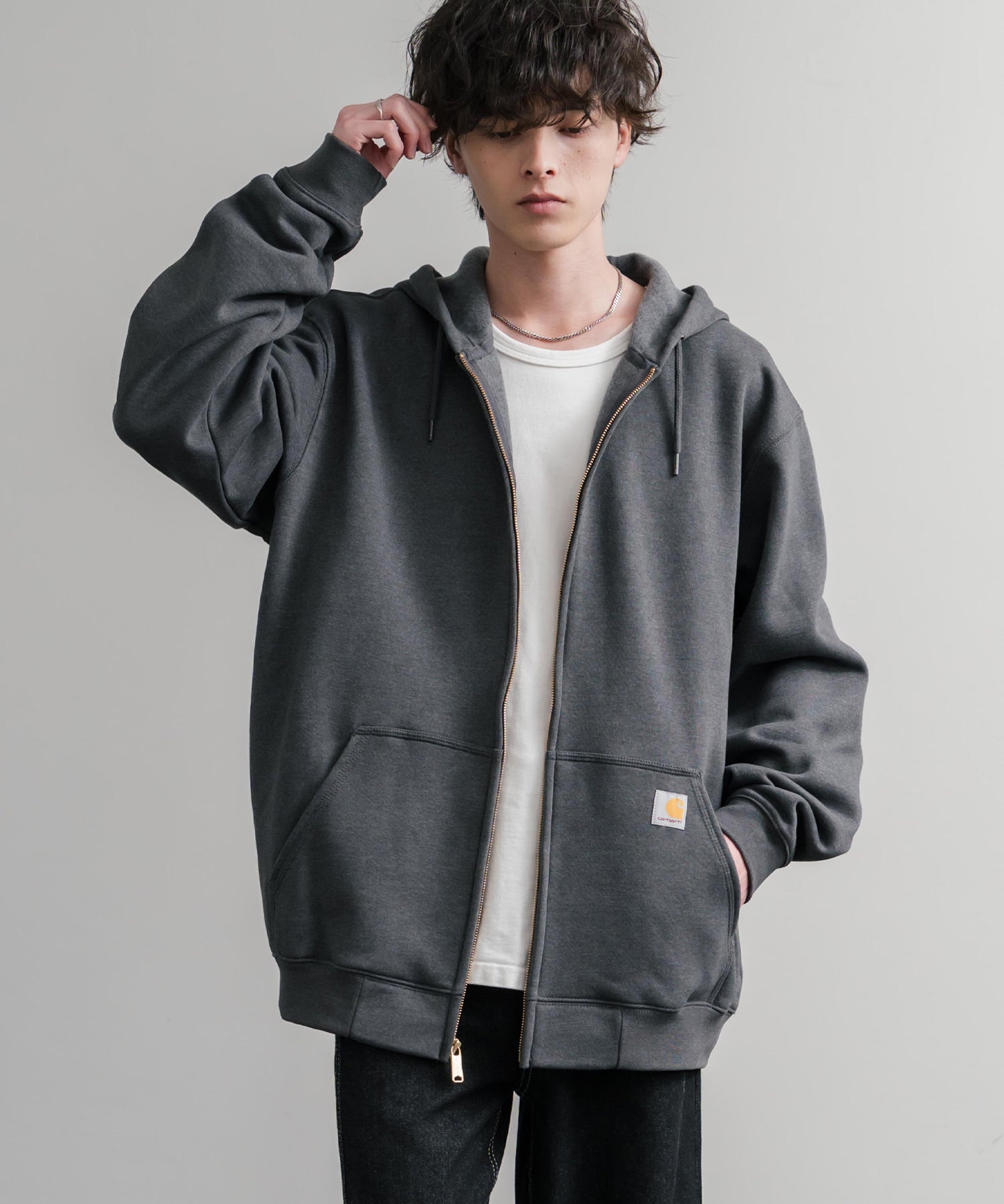 Carhartt カーハート MIDWEIGHT HOODED ZIP-FRONT SWEATSHIRT オーバーサイズ裏起毛長袖フルジップパーカー 15387