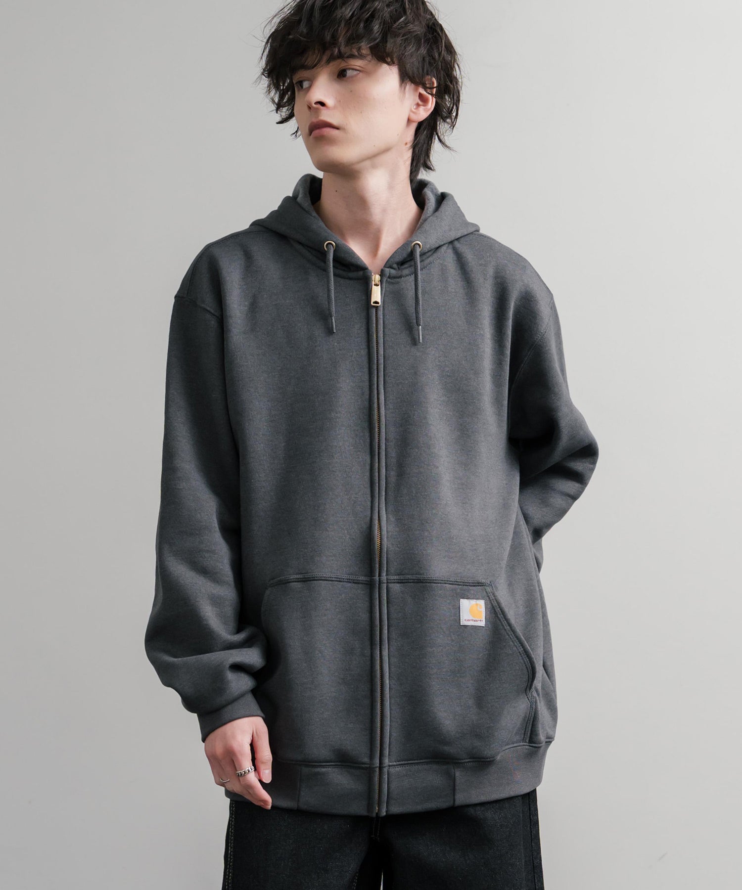 Carhartt カーハート MIDWEIGHT HOODED ZIP-FRONT SWEATSHIRT オーバーサイズ裏起毛長袖フルジップパーカー 15387