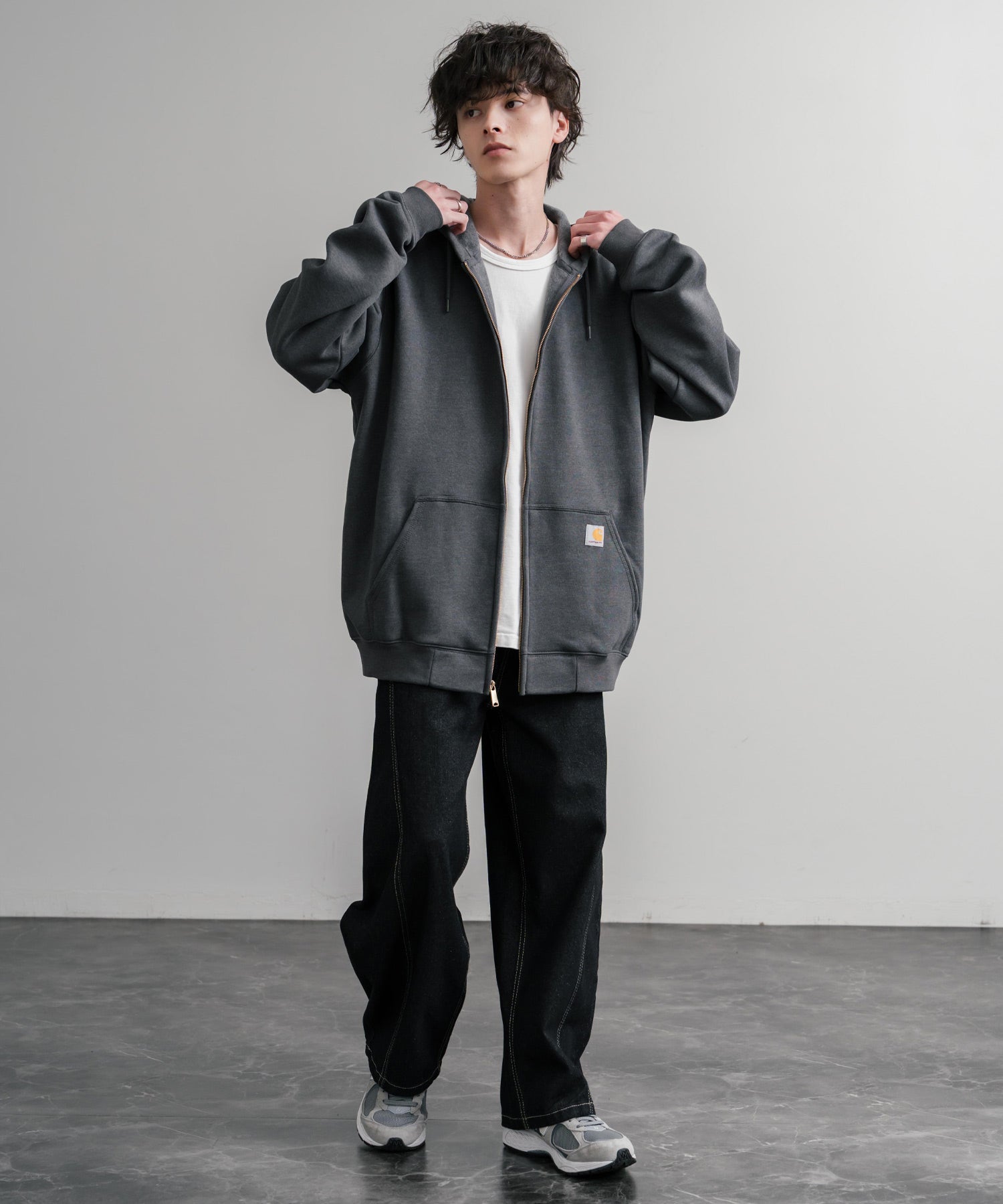 Carhartt カーハート MIDWEIGHT HOODED ZIP-FRONT SWEATSHIRT オーバーサイズ裏起毛長袖フルジップパーカー 15387