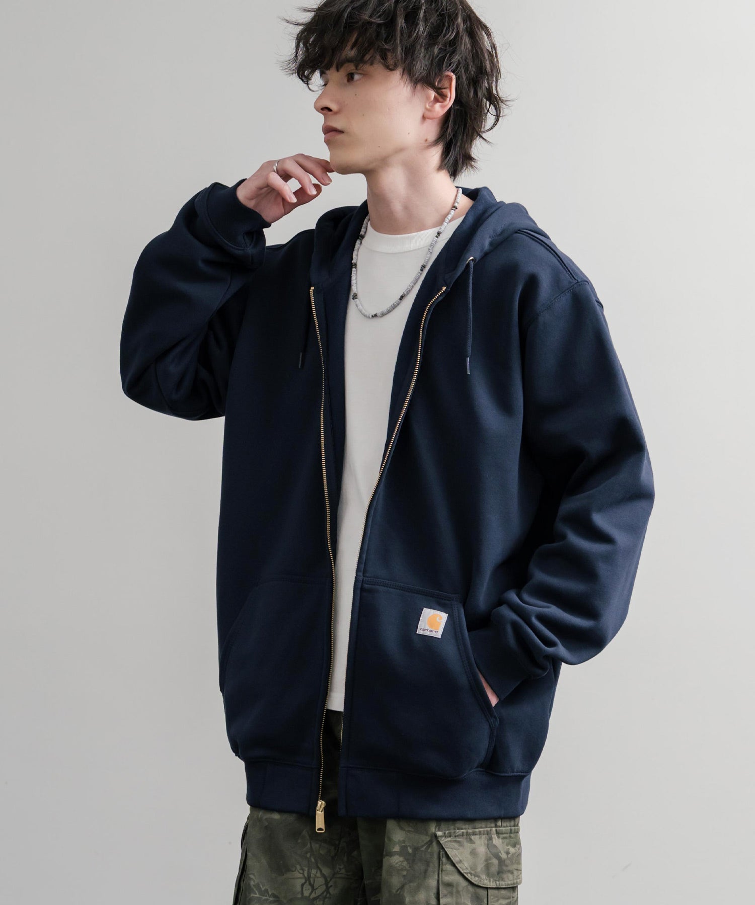 Carhartt カーハート MIDWEIGHT HOODED ZIP-FRONT SWEATSHIRT オーバーサイズ裏起毛長袖フルジップパーカー 15387