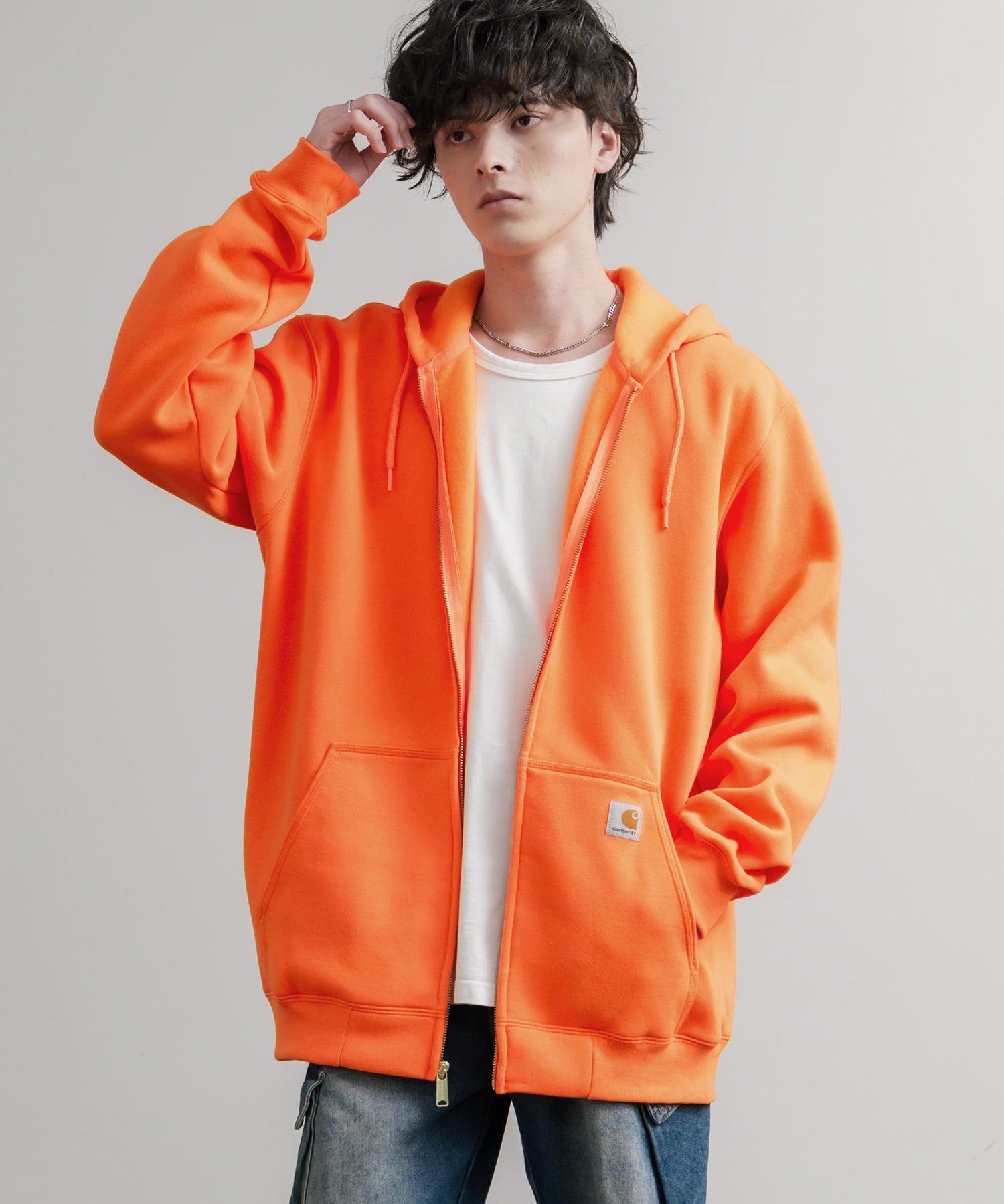 Carhartt カーハート MIDWEIGHT HOODED ZIP-FRONT SWEATSHIRT オーバーサイズ裏起毛長袖フルジップパーカー 15387
