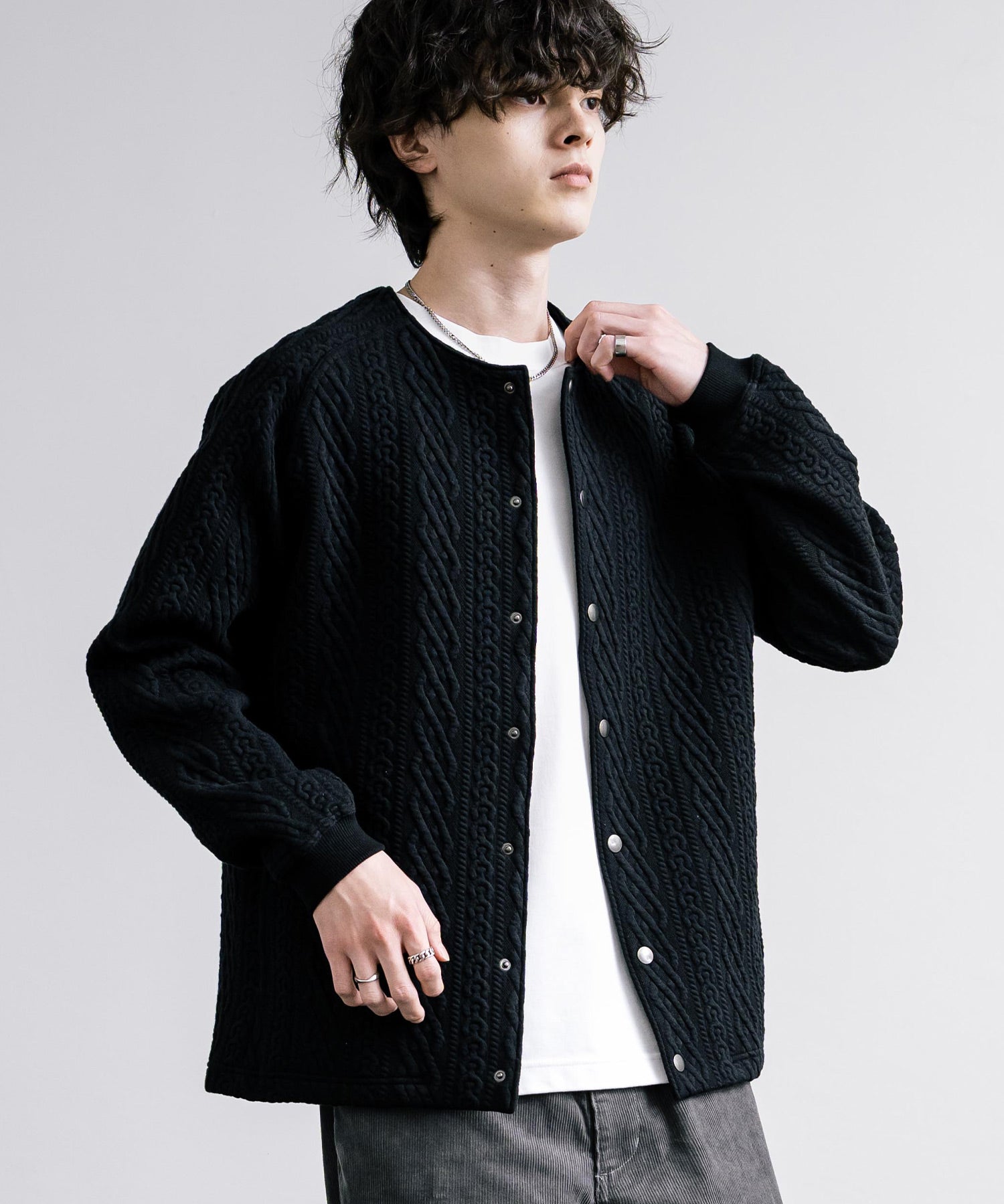 Upscape Audience アップスケープオーディエンス 日本製 国産 尾州 コットンキルトノーカラースナップジャケット AUD7330 15388