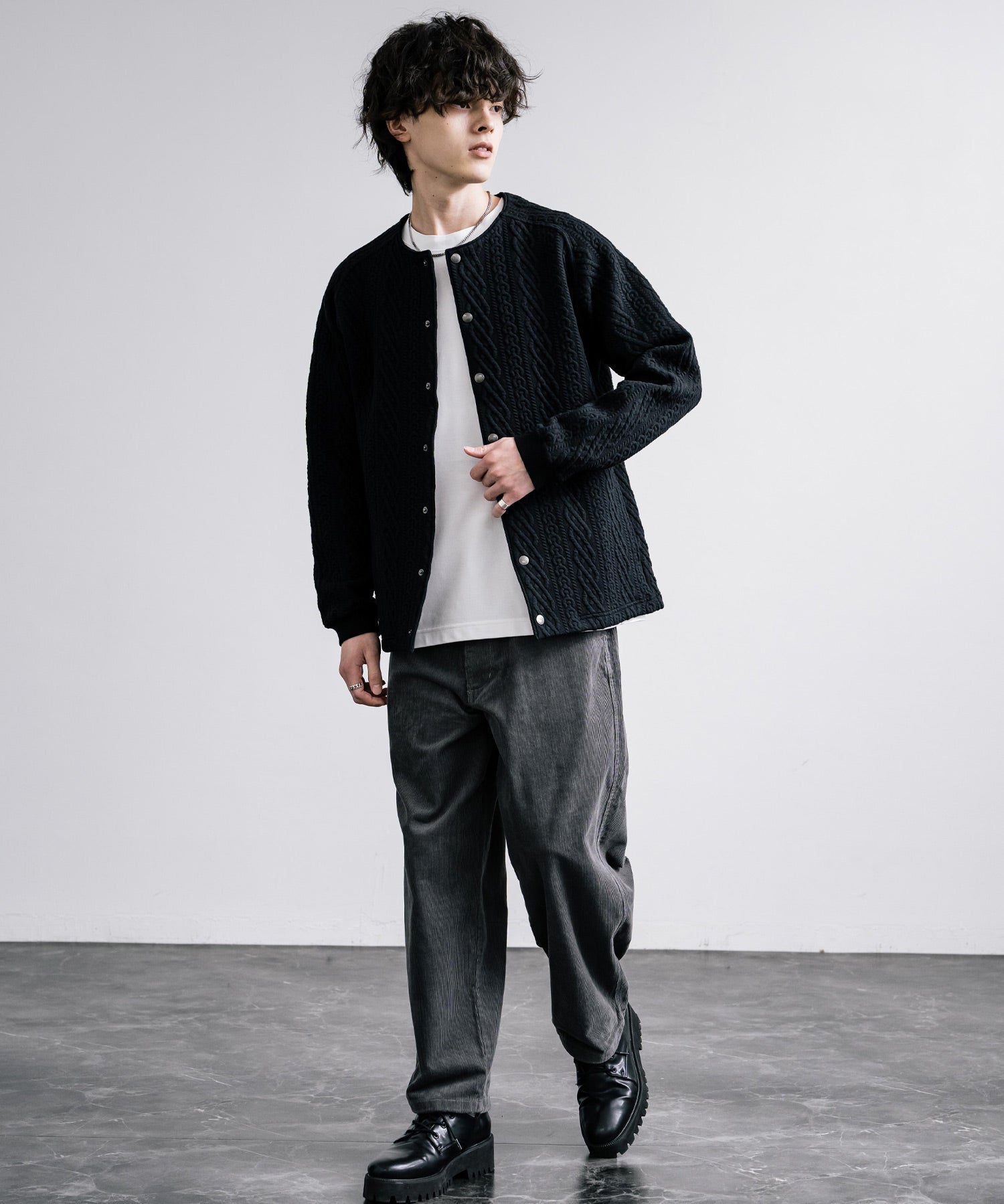 Upscape Audience アップスケープオーディエンス 日本製 国産 尾州 コットンキルトノーカラースナップジャケット AUD7330 15388