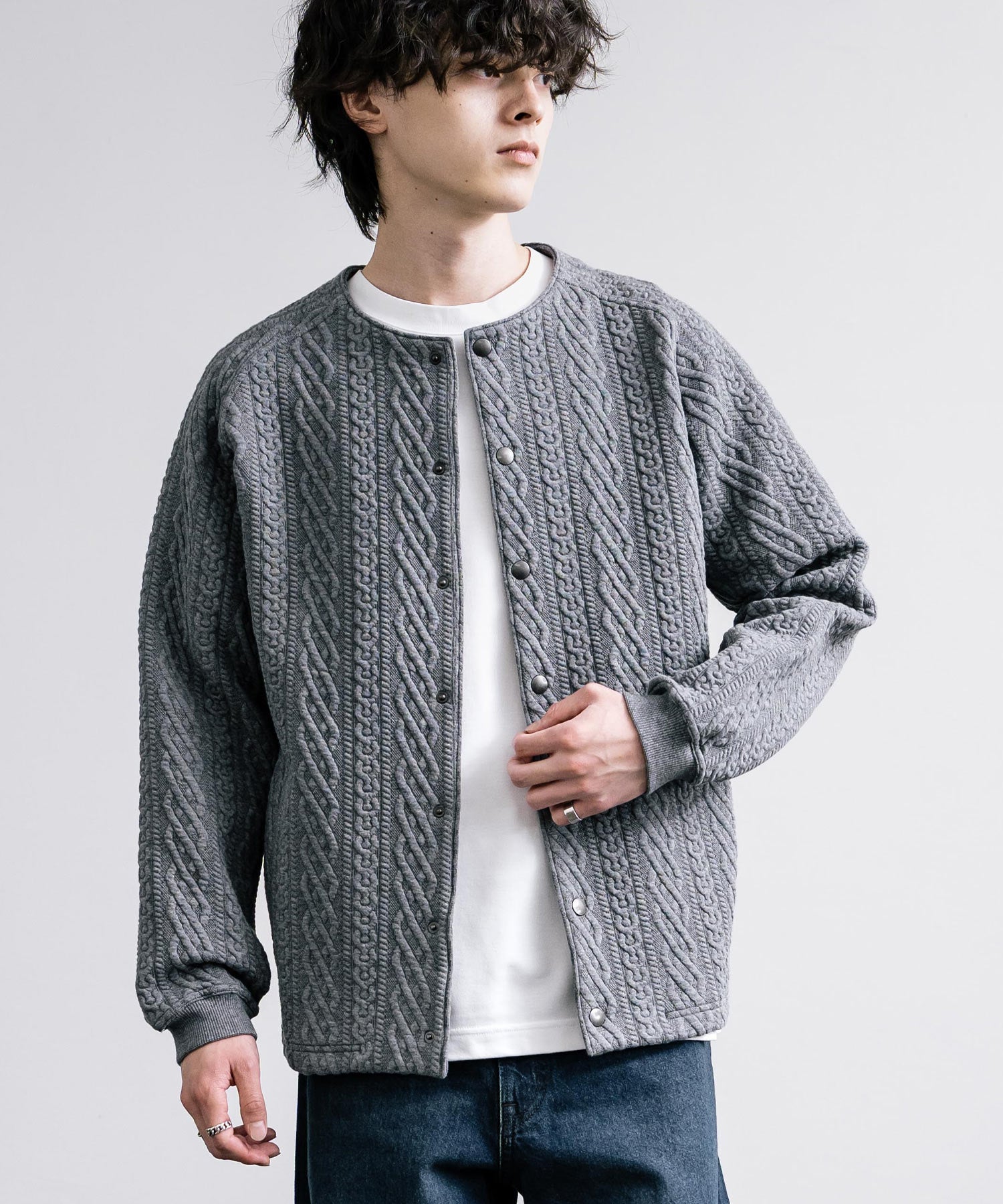 Upscape Audience アップスケープオーディエンス 日本製 国産 尾州 コットンキルトノーカラースナップジャケット AUD7330 15388