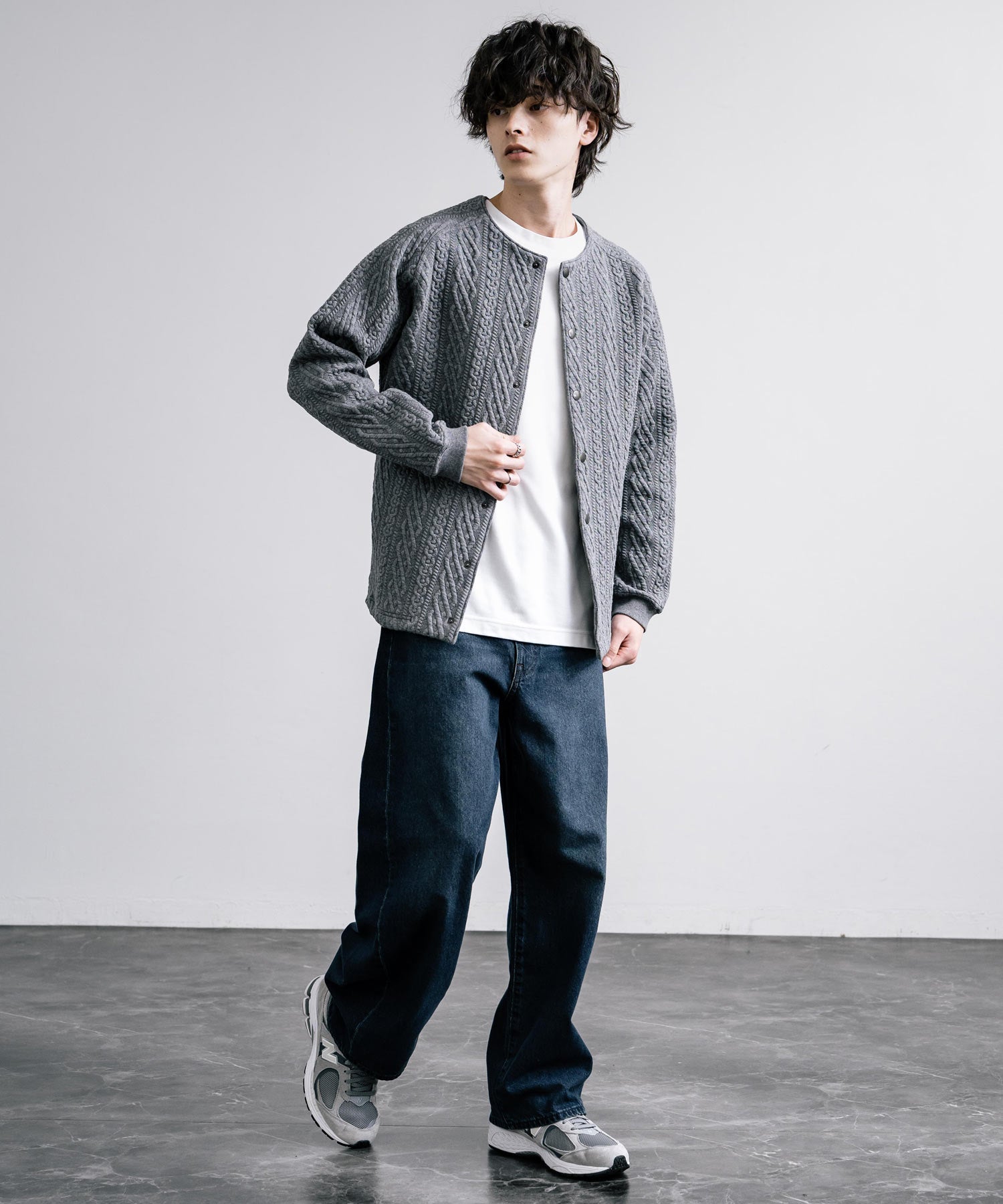 Upscape Audience アップスケープオーディエンス 日本製 国産 尾州 コットンキルトノーカラースナップジャケット AUD7330 15388
