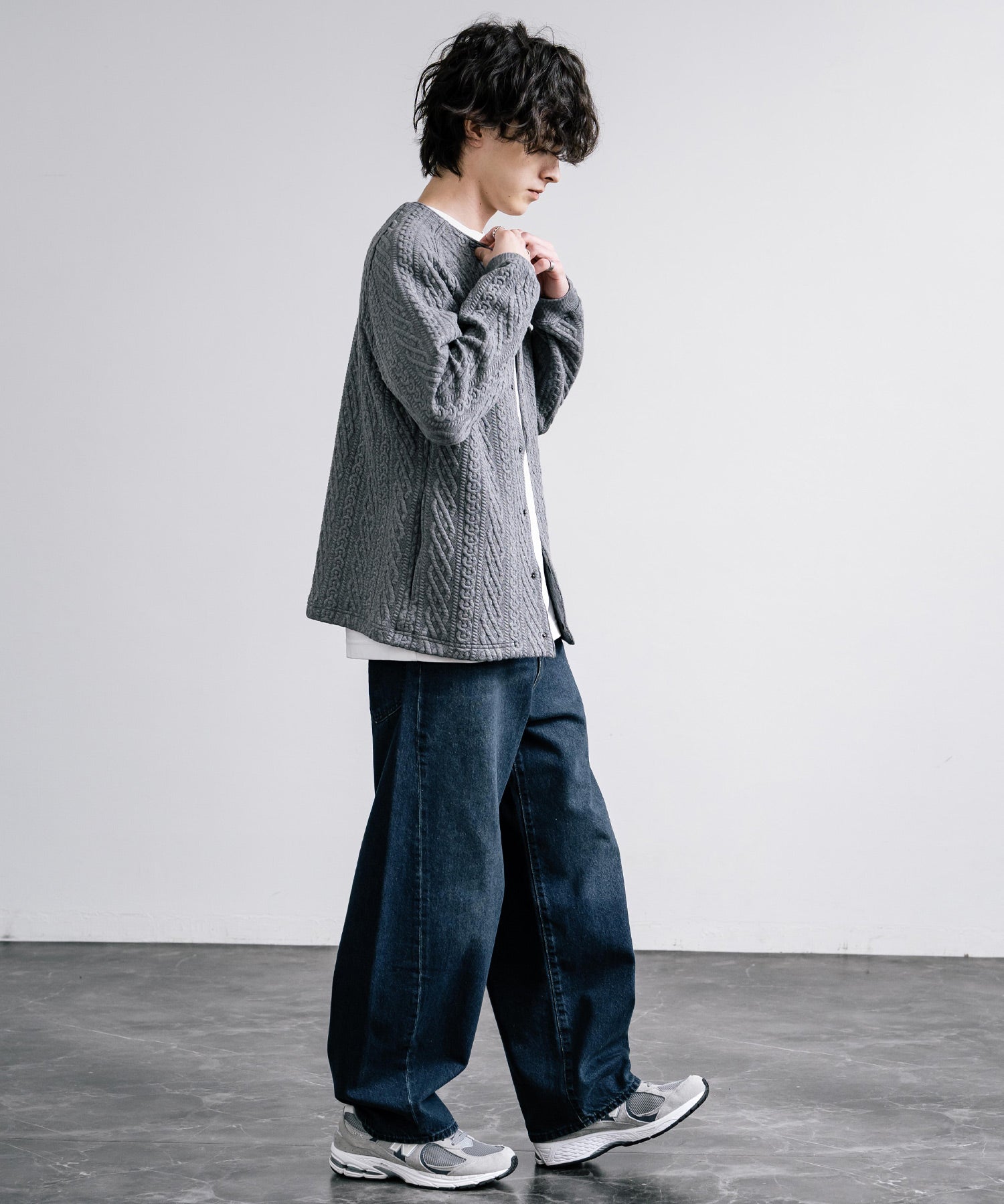Upscape Audience アップスケープオーディエンス 日本製 国産 尾州 コットンキルトノーカラースナップジャケット AUD7330 15388