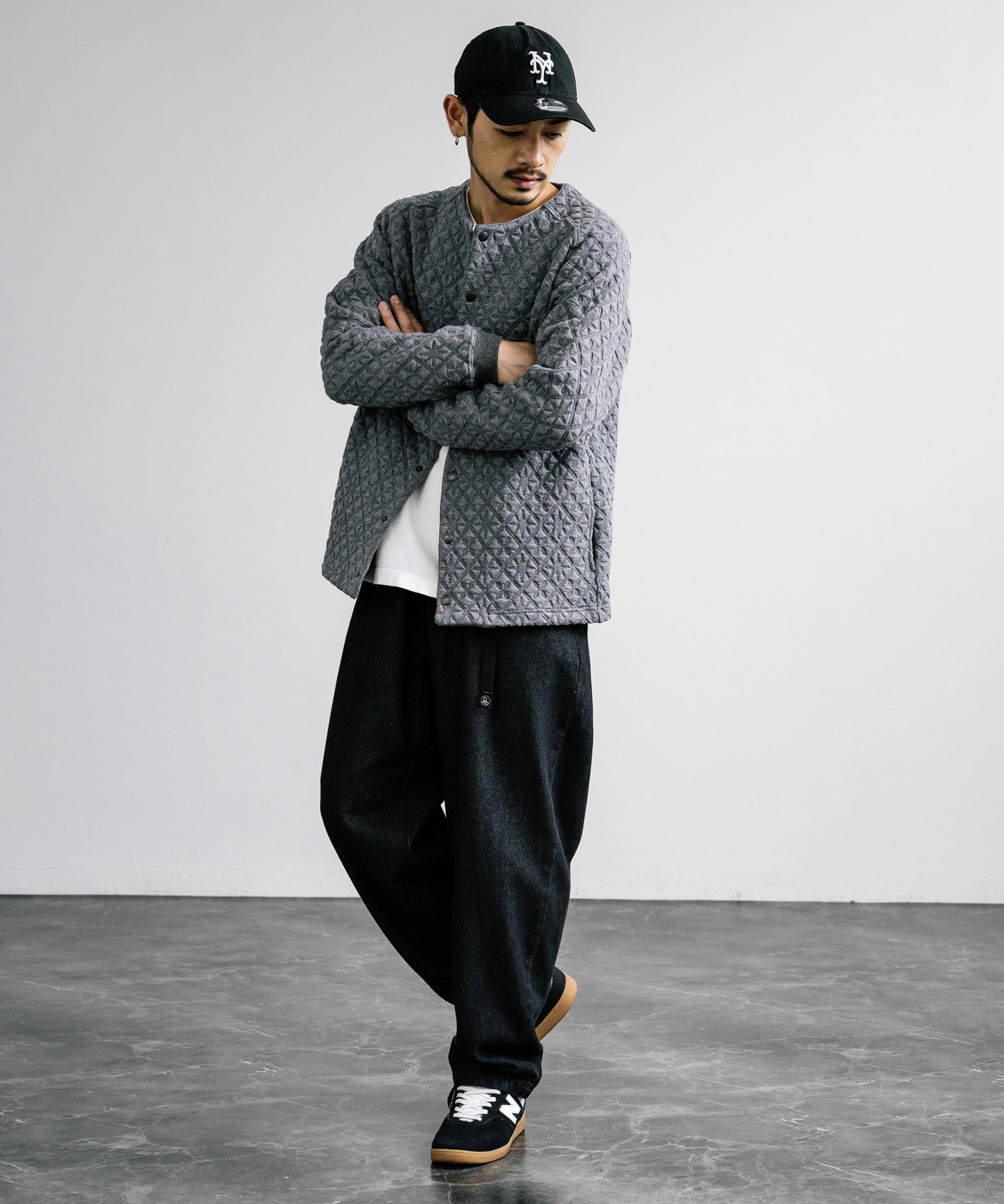 Upscape Audience アップスケープオーディエンス 日本製 国産 尾州 コットンキルトノーカラースナップジャケット AUD7330 15388
