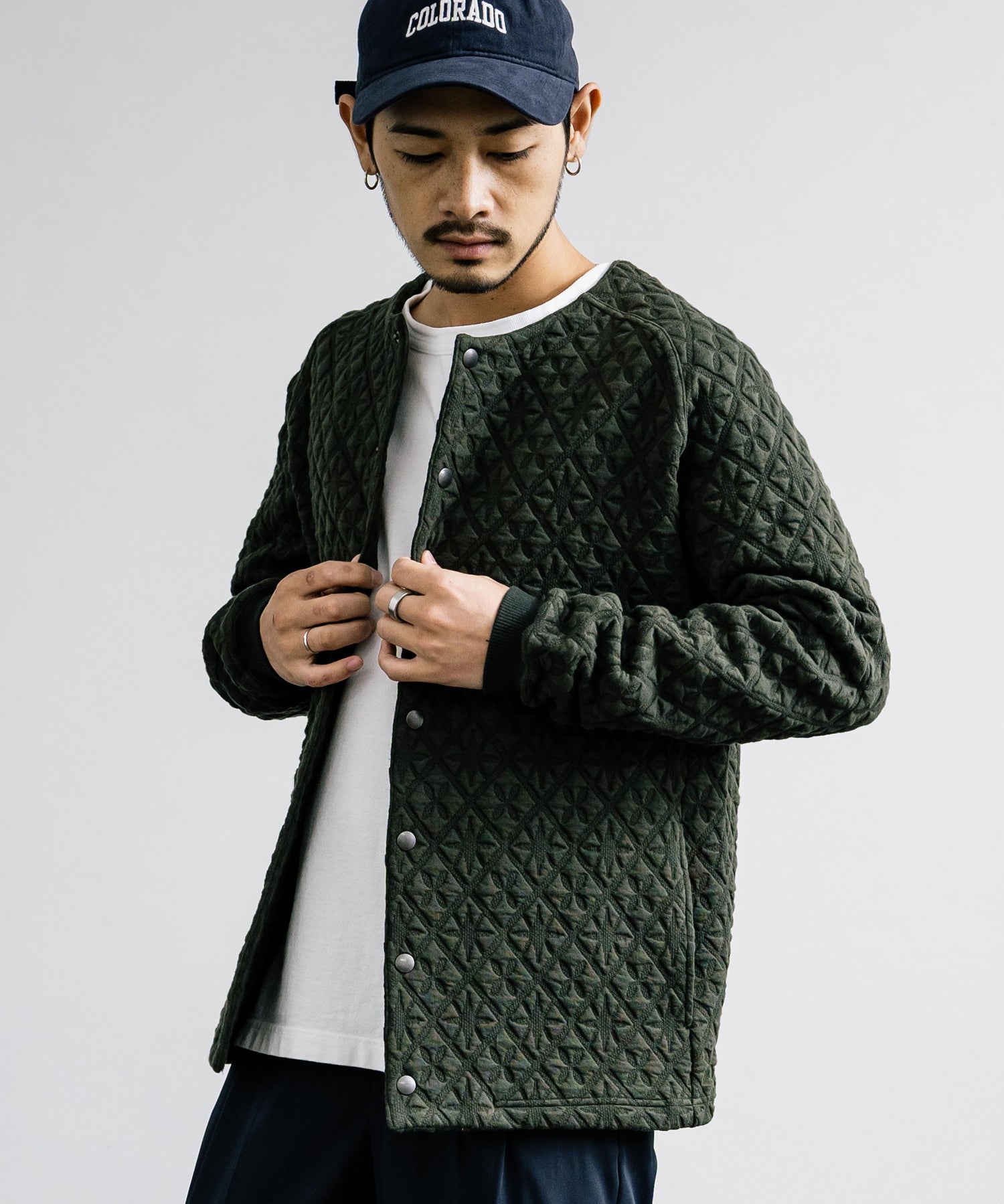 Upscape Audience アップスケープオーディエンス 日本製 国産 尾州 コットンキルトノーカラースナップジャケット AUD7330 15388