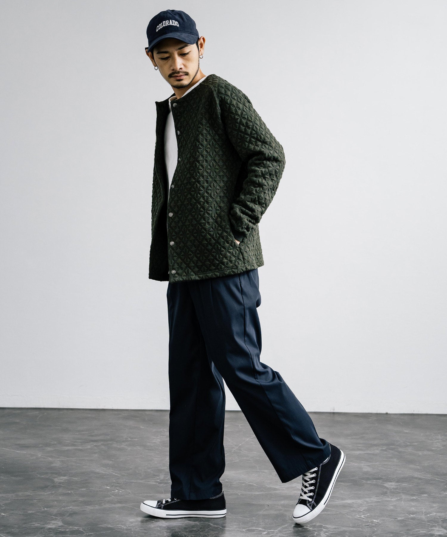 Upscape Audience アップスケープオーディエンス 日本製 国産 尾州 コットンキルトノーカラースナップジャケット AUD7330 15388