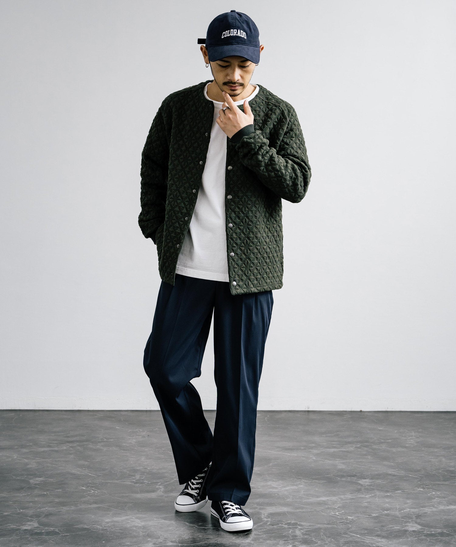 Upscape Audience アップスケープオーディエンス 日本製 国産 尾州 コットンキルトノーカラースナップジャケット AUD7330 15388
