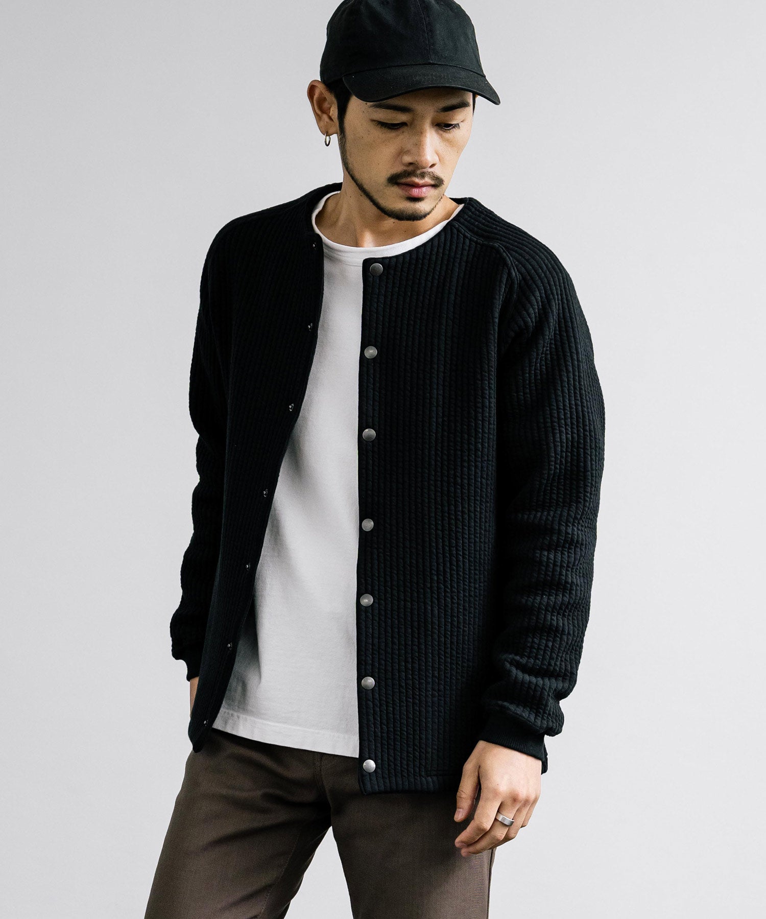 Upscape Audience アップスケープオーディエンス 日本製 国産 尾州 コットンキルトノーカラースナップジャケット AUD7330 15388