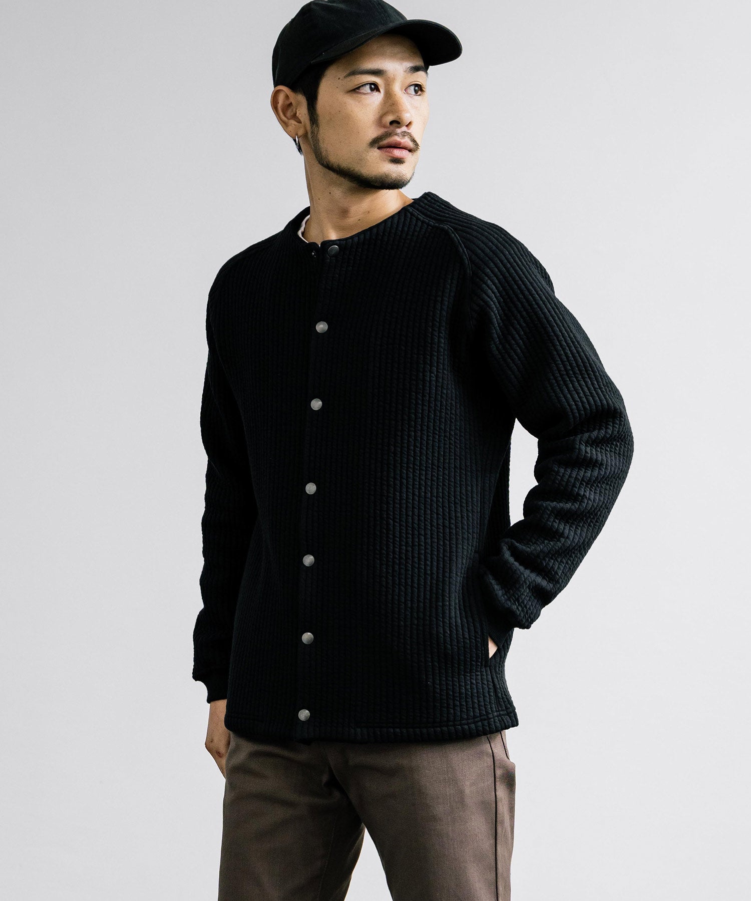 Upscape Audience アップスケープオーディエンス 日本製 国産 尾州 コットンキルトノーカラースナップジャケット AUD7330 15388