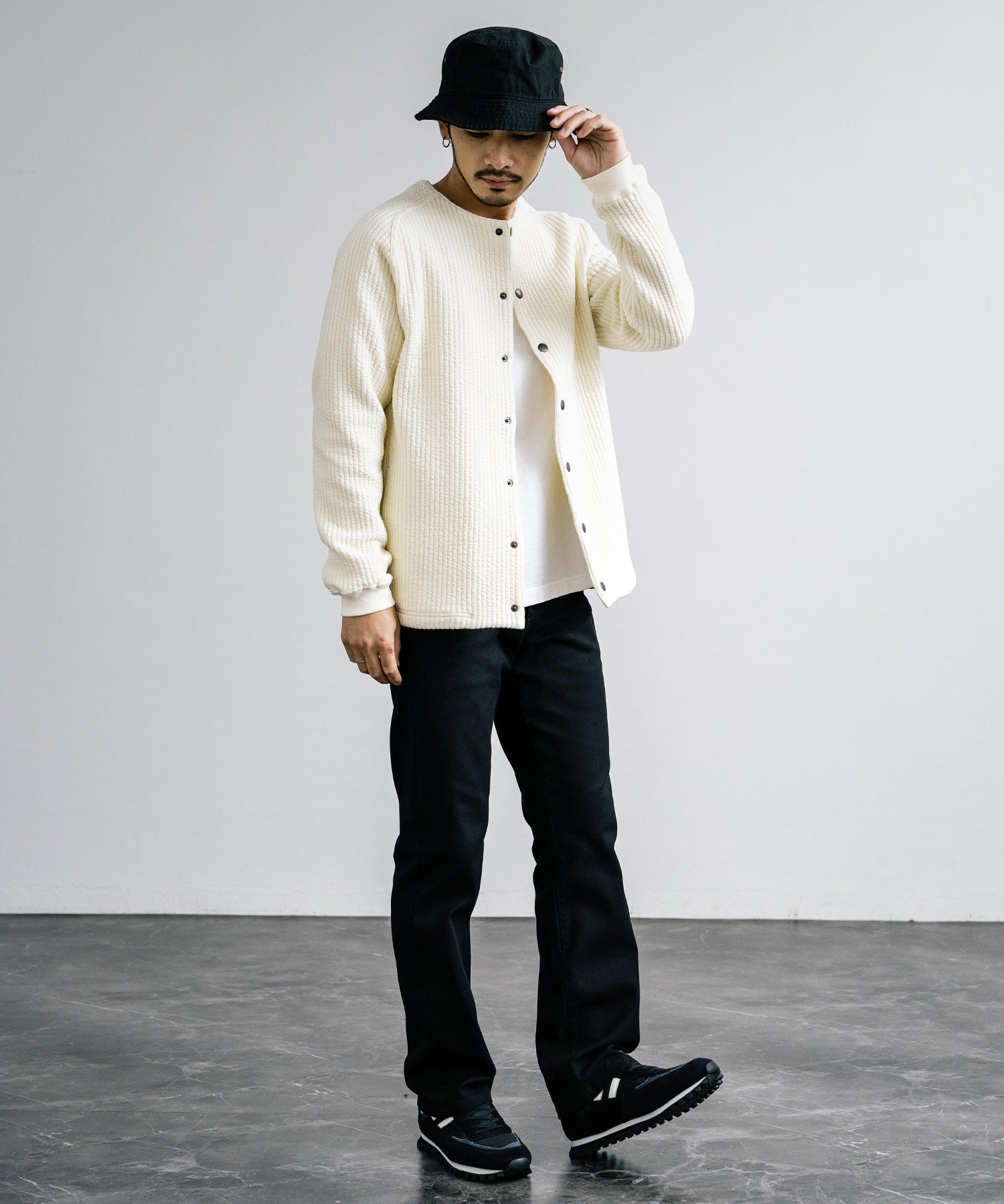 Upscape Audience アップスケープオーディエンス 日本製 国産 尾州 コットンキルトノーカラースナップジャケット AUD7330 15388