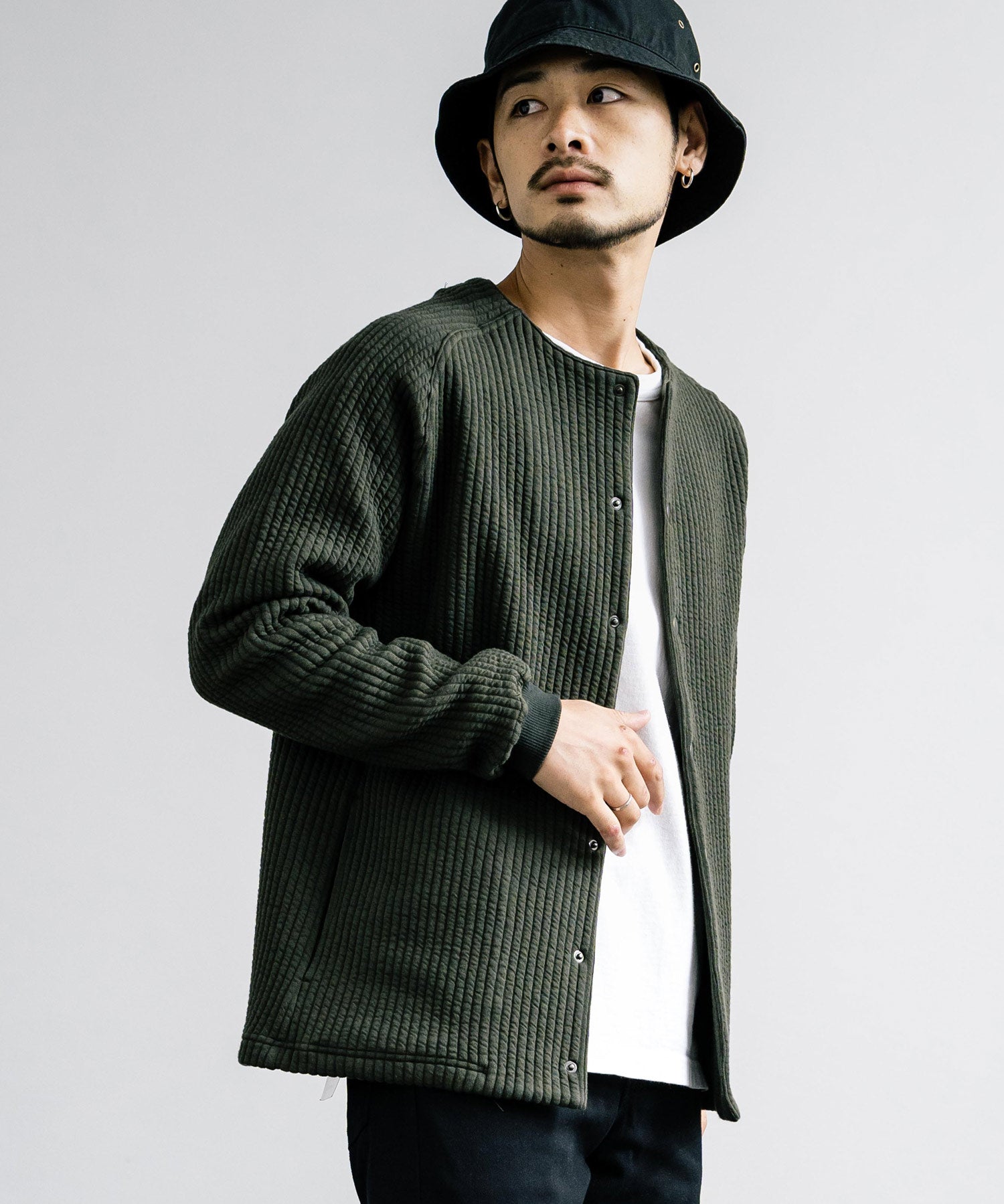 Upscape Audience アップスケープオーディエンス 日本製 国産 尾州 コットンキルトノーカラースナップジャケット AUD7330 15388